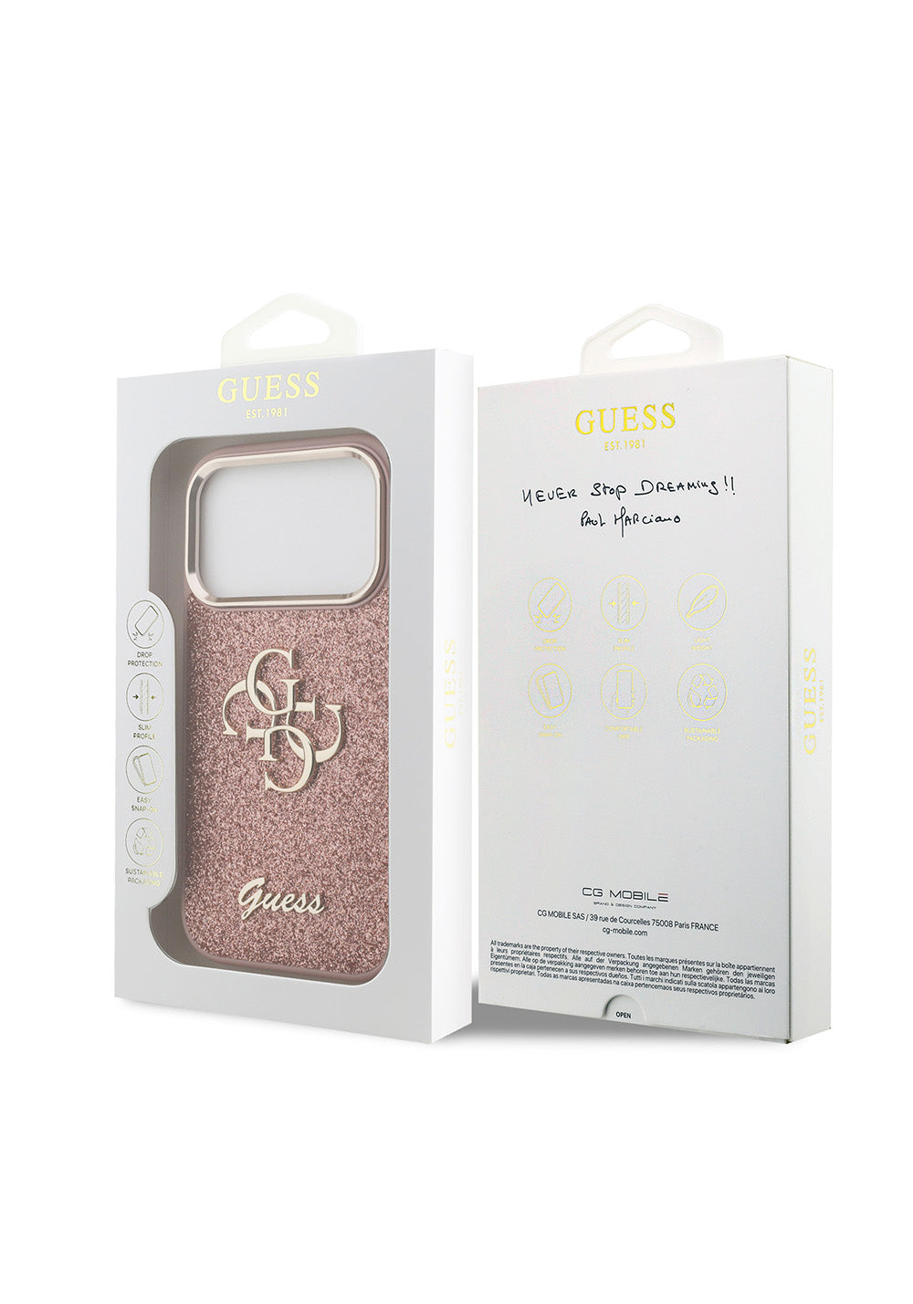 Apple iPhone 17 Pro Kılıf Guess Orijinal Lisanslı 4G Büyük Metal Kamera Çerçeveli ve Logolu Glitter Kapak