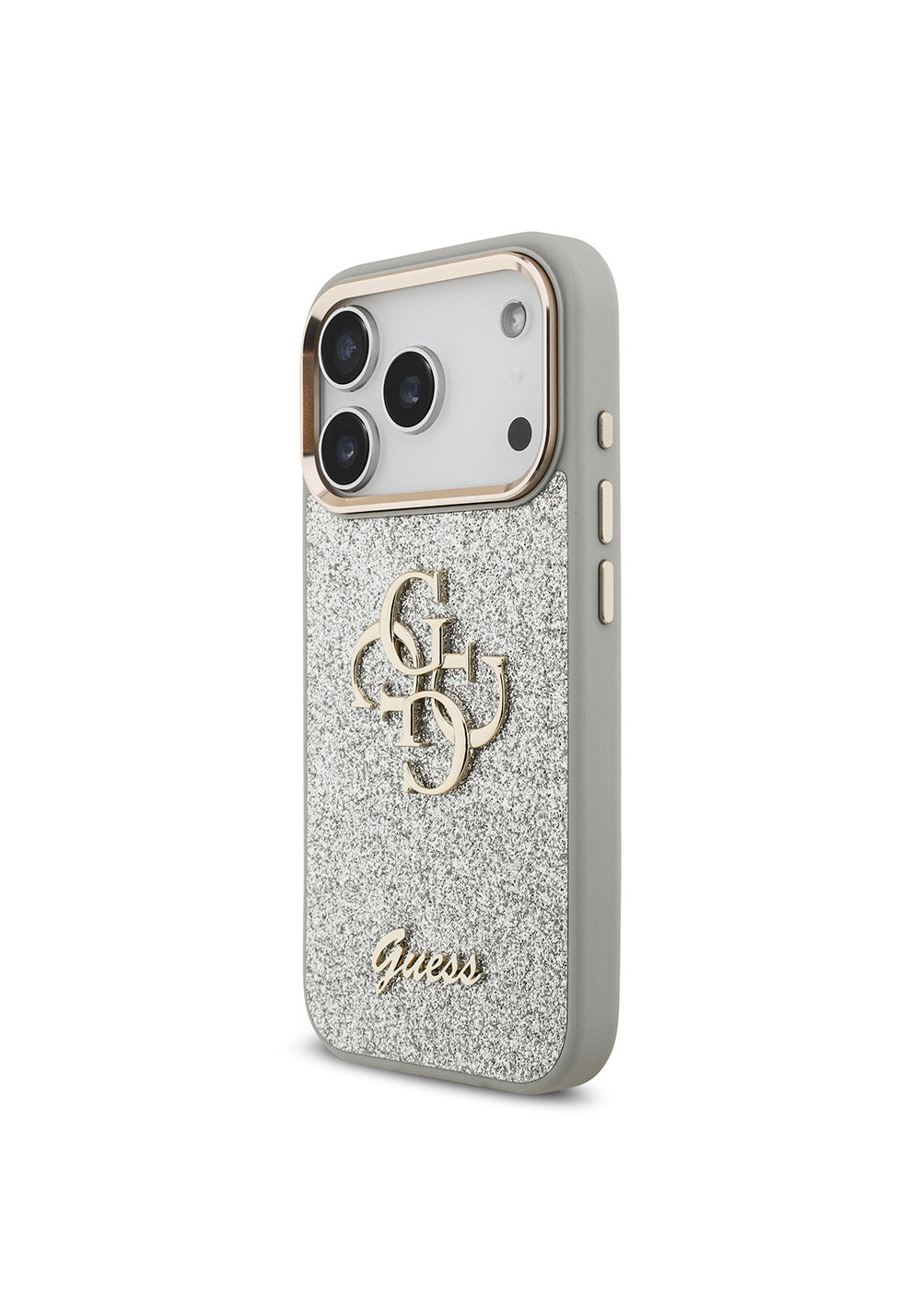 Apple iPhone 17 Pro Kılıf Guess Orijinal Lisanslı 4G Büyük Metal Kamera Çerçeveli ve Logolu Glitter Kapak