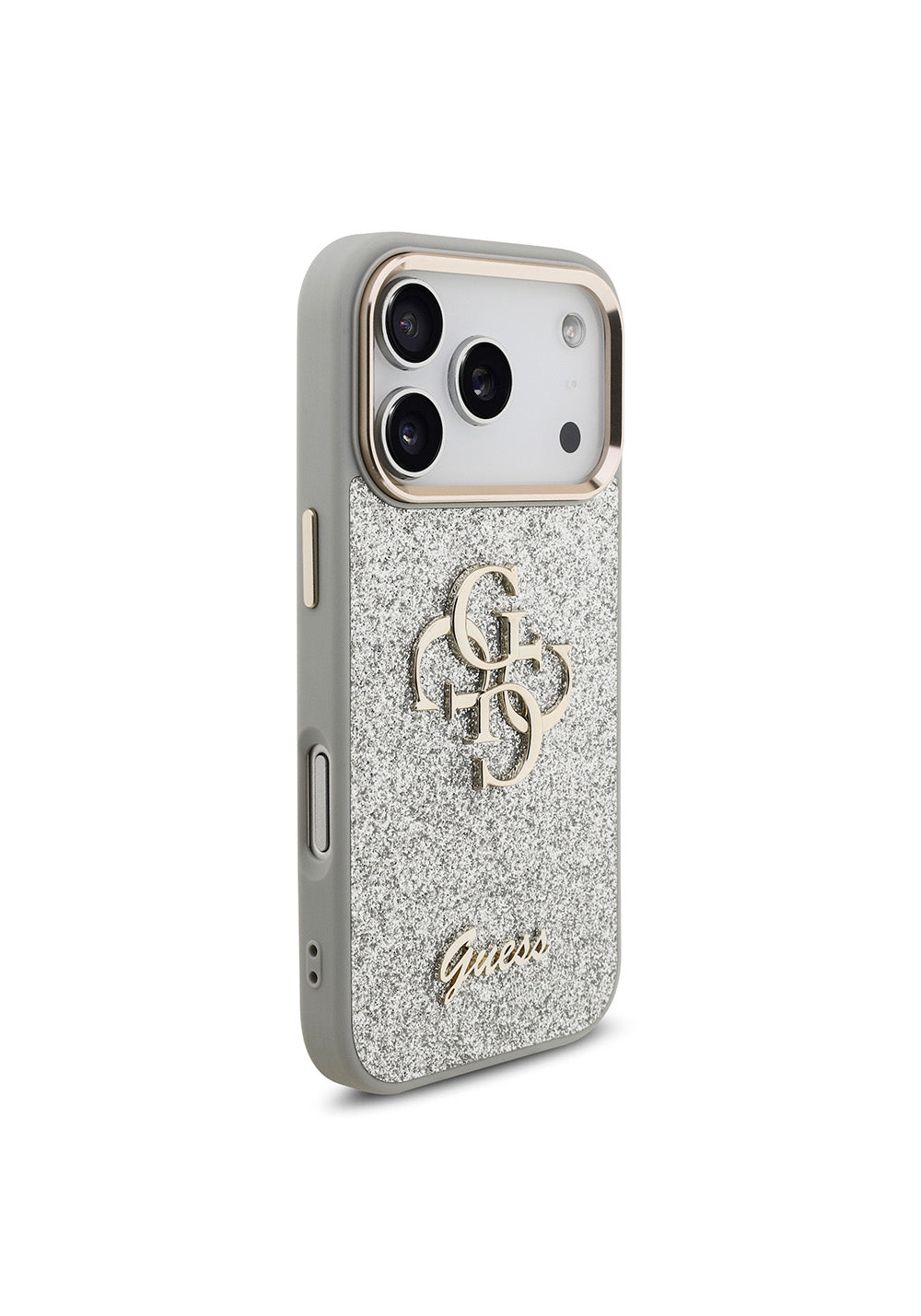 Apple iPhone 17 Pro Kılıf Guess Orijinal Lisanslı 4G Büyük Metal Kamera Çerçeveli ve Logolu Glitter Kapak