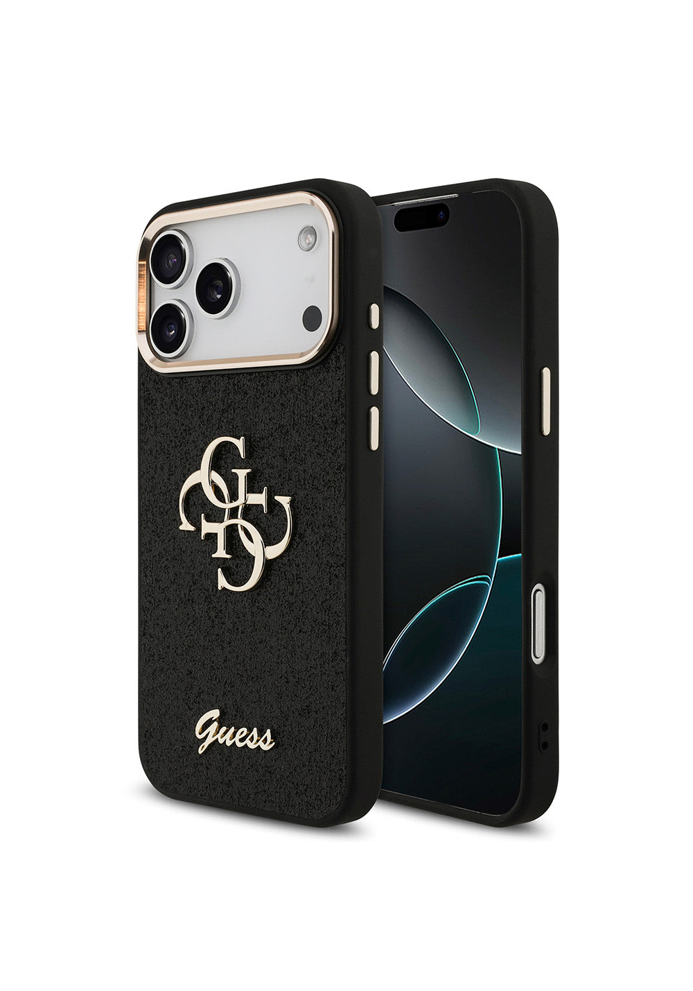 Apple iPhone 17 Pro Max Kılıf Guess Orijinal Lisanslı 4G Büyük Metal Kamera Çerçeveli ve Logolu Glitter Kapak