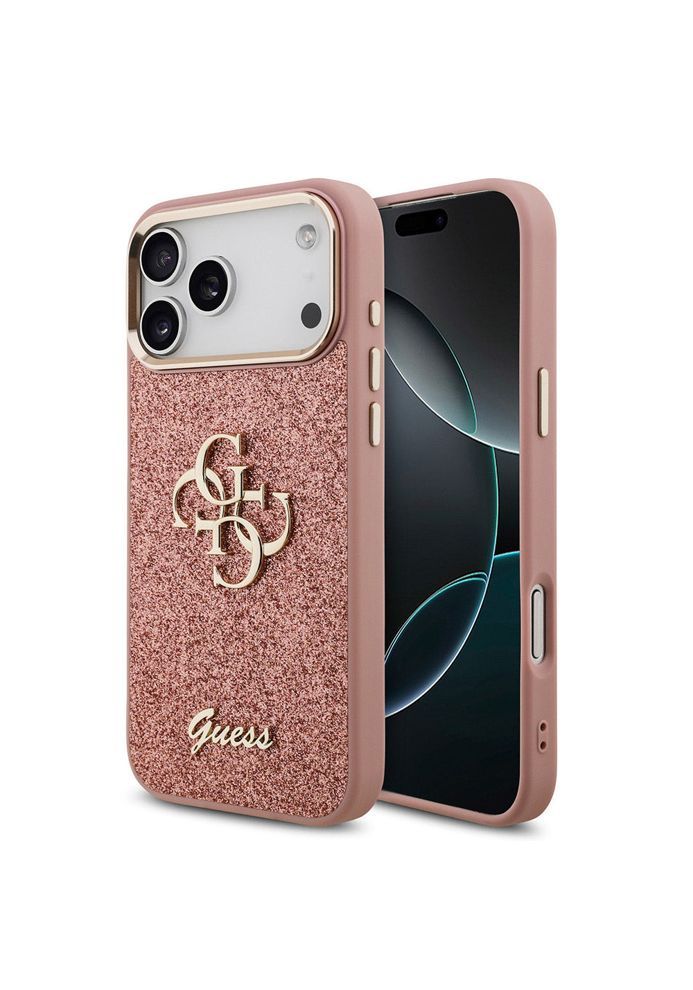 Apple iPhone 17 Pro Max Kılıf Guess Orijinal Lisanslı 4G Büyük Metal Kamera Çerçeveli ve Logolu Glitter Kapak