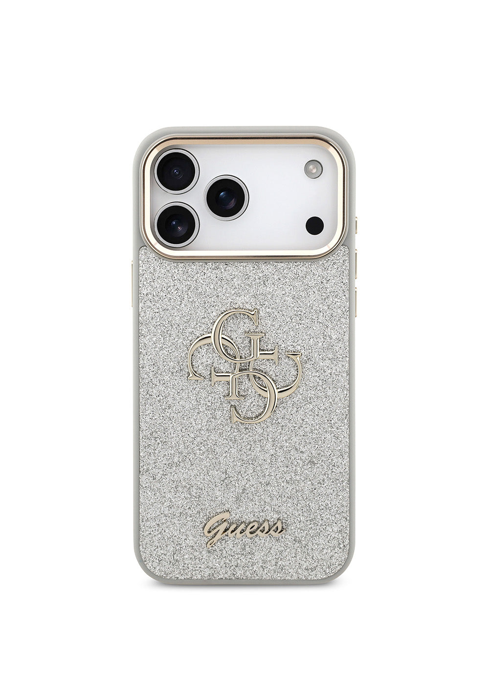 Apple iPhone 17 Pro Max Kılıf Guess Orijinal Lisanslı 4G Büyük Metal Kamera Çerçeveli ve Logolu Glitter Kapak