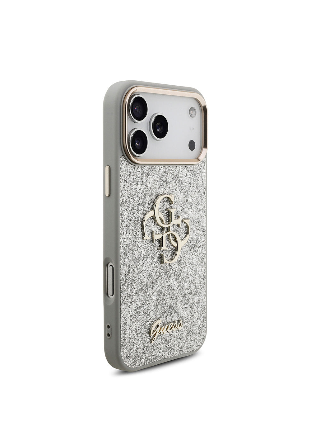 Apple iPhone 17 Pro Max Kılıf Guess Orijinal Lisanslı 4G Büyük Metal Kamera Çerçeveli ve Logolu Glitter Kapak
