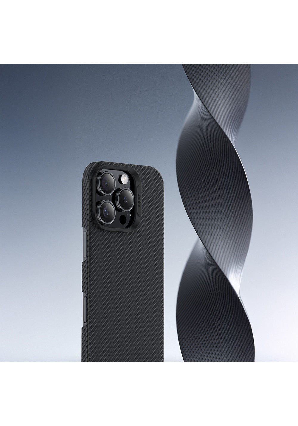 Apple iPhone 16 Pro Kılıf Benks Manyetik Şarj Uyumlu Metal Kamera Çerçeveli Magnetik ArmorAir 600D Kevlar Karbon Fiber Kapak