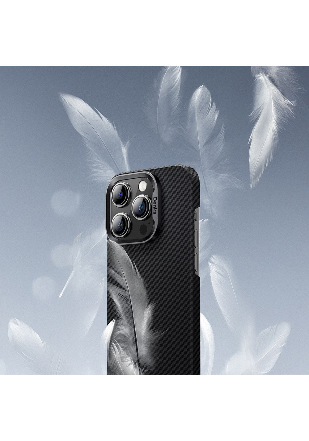 Apple iPhone 16 Pro Kılıf Benks Manyetik Şarj Uyumlu Metal Kamera Çerçeveli Magnetik ArmorAir 600D Kevlar Karbon Fiber Kapak