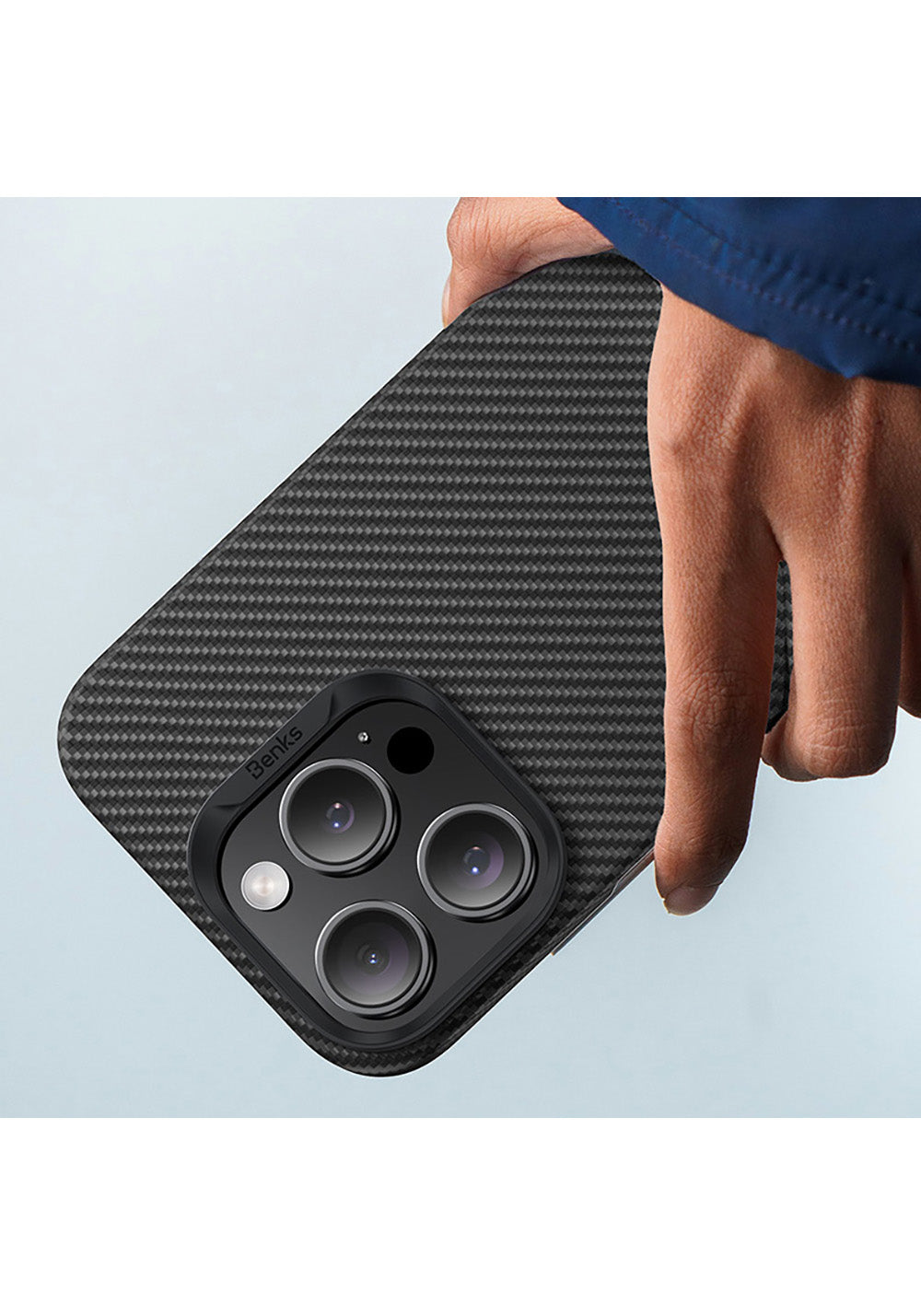 Apple iPhone 16 Pro Kılıf Benks Manyetik Şarj Uyumlu Metal Kamera Çerçeveli Magnetik ArmorAir 600D Kevlar Karbon Fiber Kapak