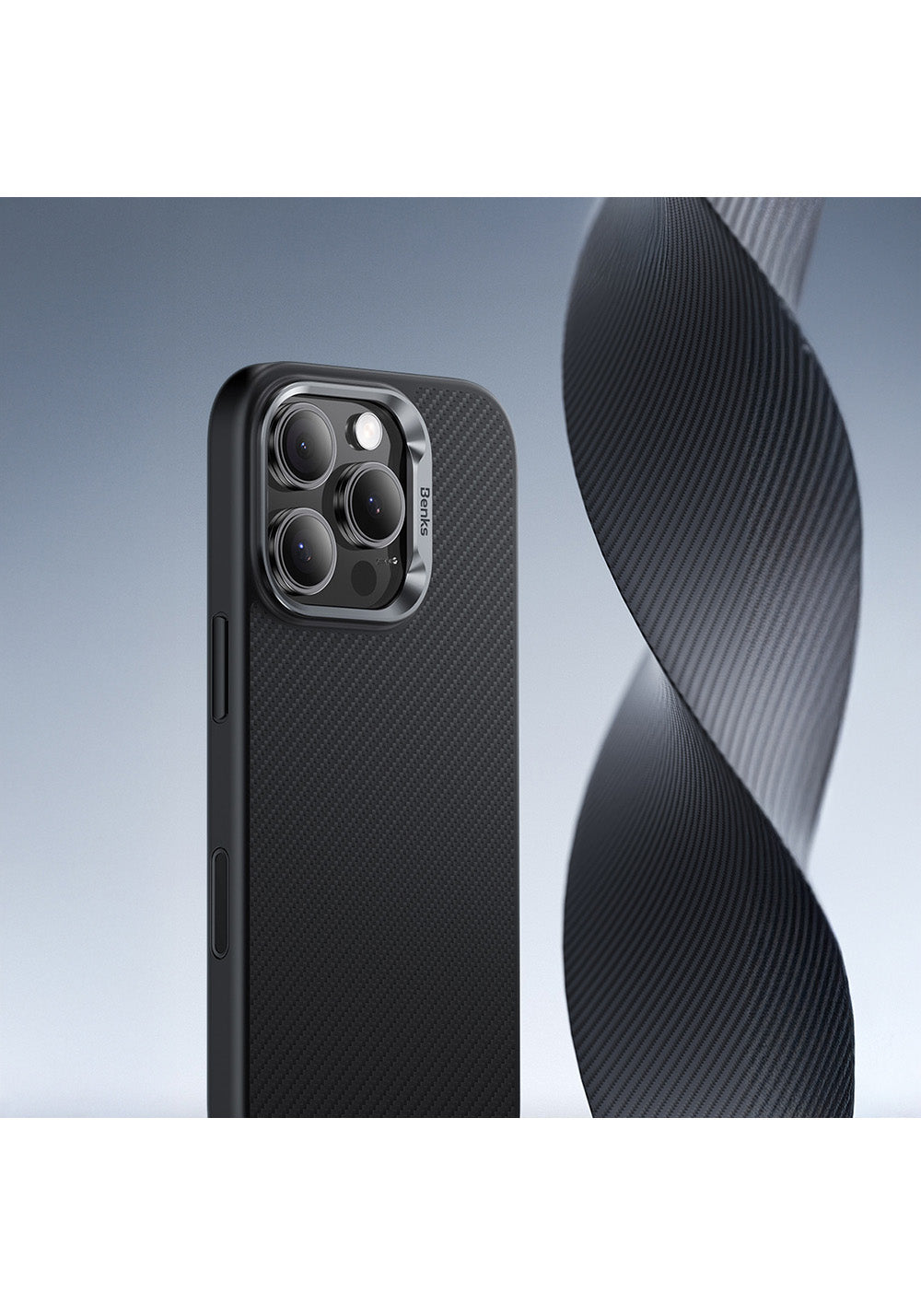 Apple iPhone 16 Pro Kılıf Karbon Fiber Manyetik Şarj Uyumlu Kamerra Kontrol Butonlu Benks Hybrid ArmorPro 600D Kevlar Kapak