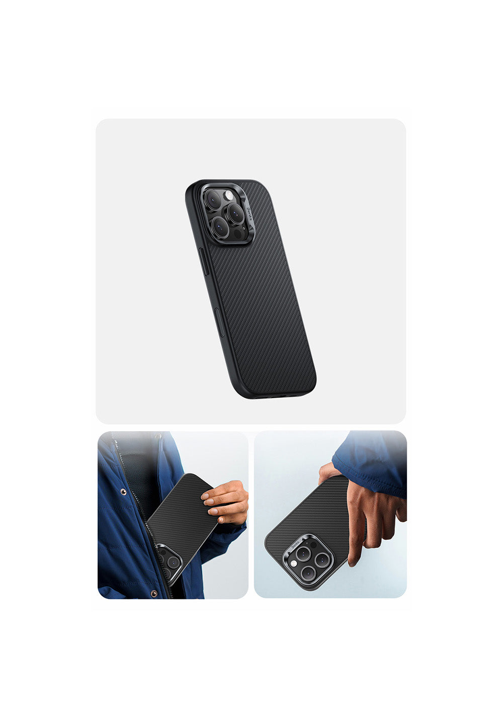 Apple iPhone 16 Pro Kılıf Karbon Fiber Manyetik Şarj Uyumlu Kamerra Kontrol Butonlu Benks Hybrid ArmorPro 600D Kevlar Kapak