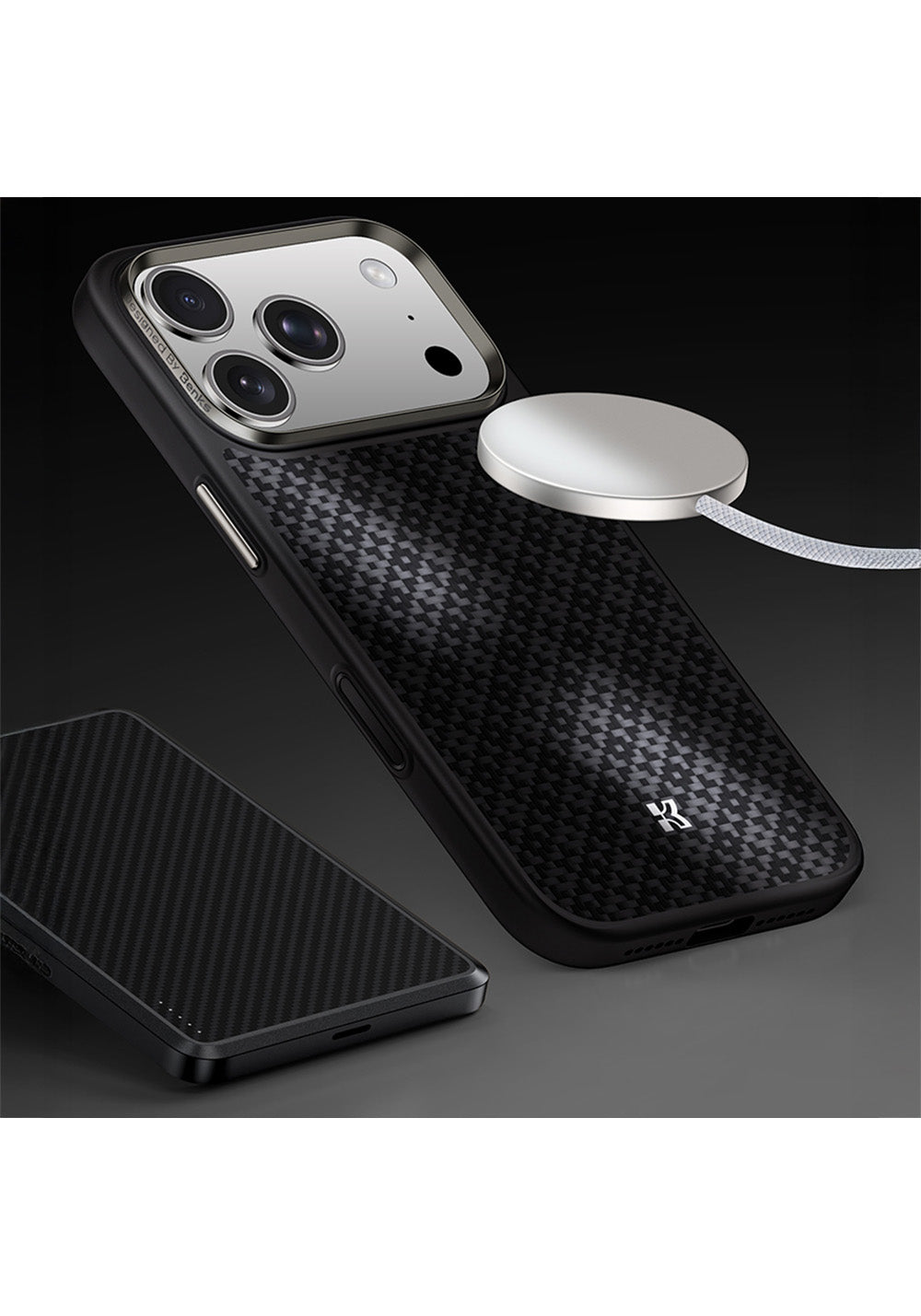 Apple iPhone 17 Pro Max Kılıf M-Safe Şarj Özellikli Benks ArmorPro ArmorGrid Serisi Kevlar Karbon Kapak