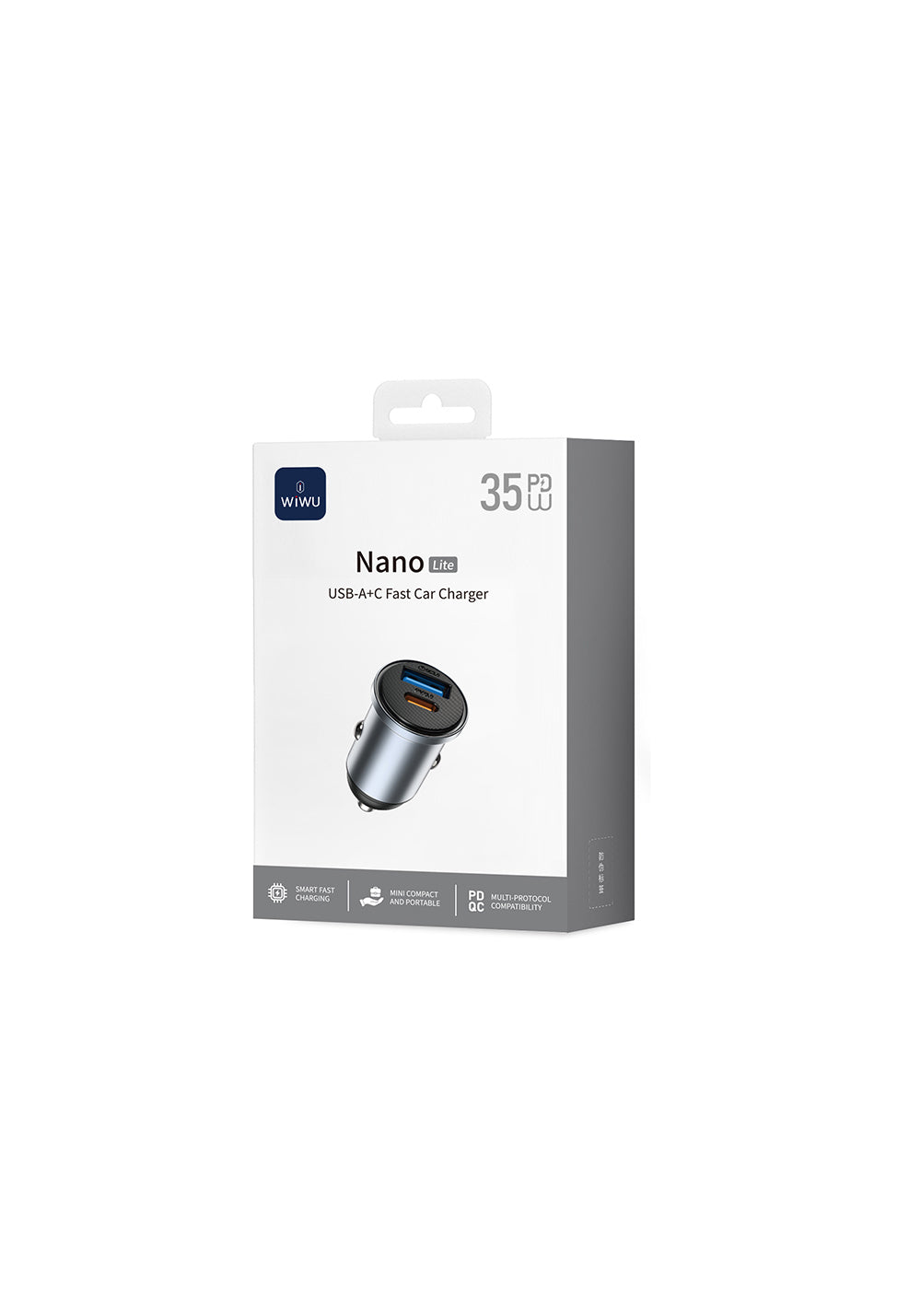 Wiwu Wi-CC030 Nano Lite Serisi Type-C + USB-A Hızlı Şarj Özellikli Akım Korumalı Araç Şarj Aleti PD ve QC3.0 35W