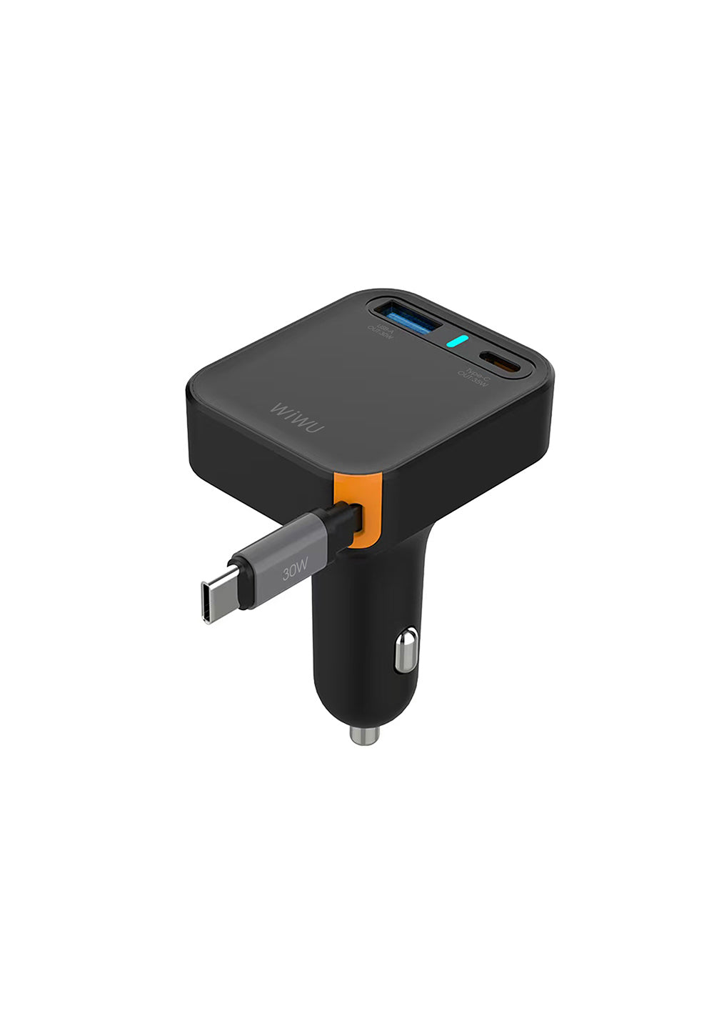 Wiwu Wi-CC033 Type-C + USB-A Hızlı Şarj Özellikli Akım Korumalı Dahili Kablolu Araç Şarj Aleti 65W