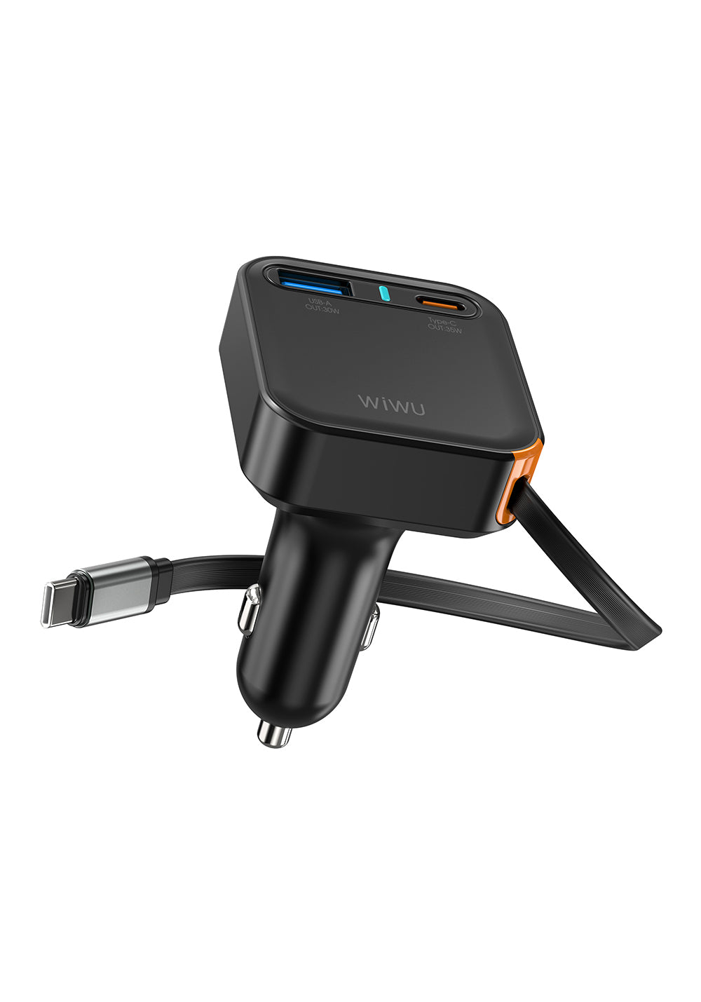 Wiwu Wi-CC033 Type-C + USB-A Hızlı Şarj Özellikli Akım Korumalı Dahili Kablolu Araç Şarj Aleti 65W