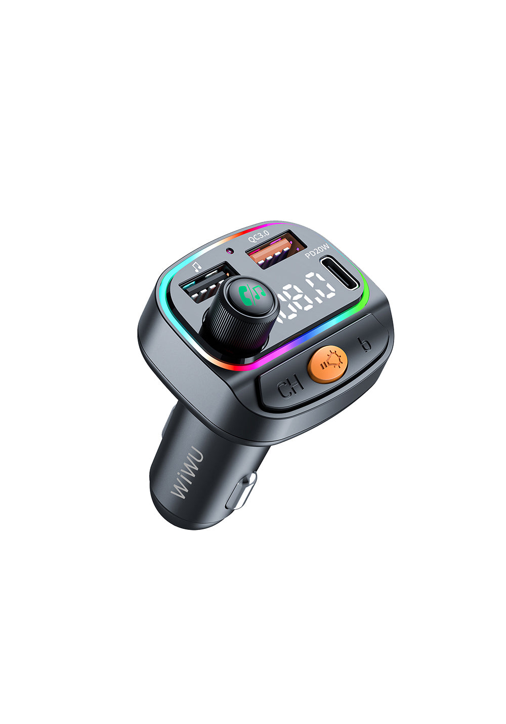 Wiwu Wi-QC031 RGB Bluetooth Transmitter MP3 Type-C ve USB-A Araç Şarjı