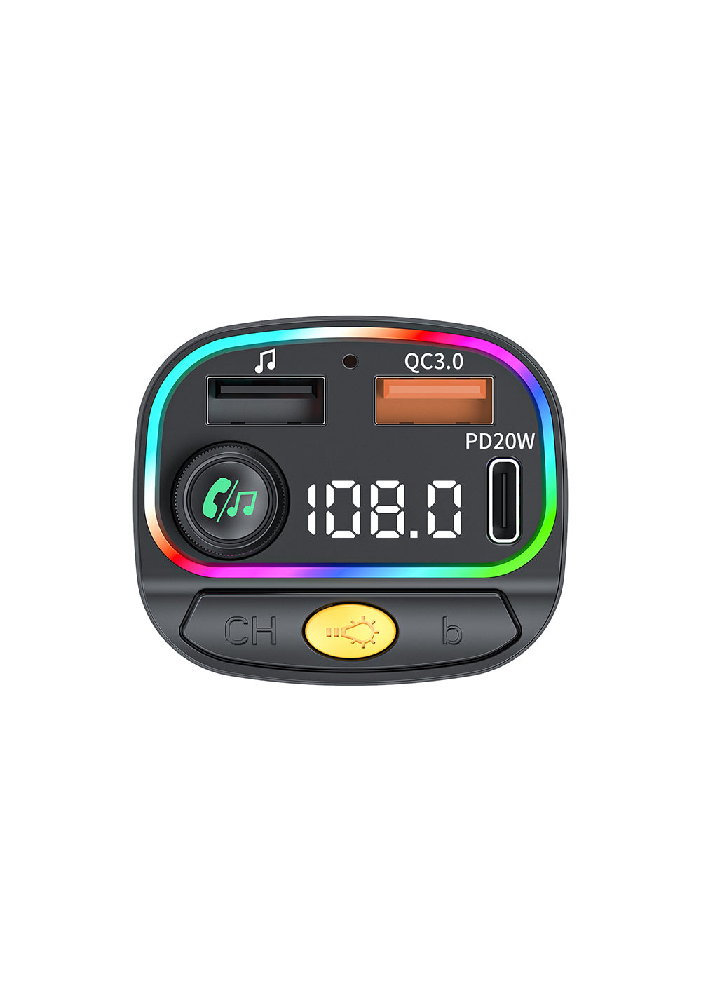 Wiwu Wi-QC031 RGB Bluetooth Transmitter MP3 Type-C ve USB-A Araç Şarjı