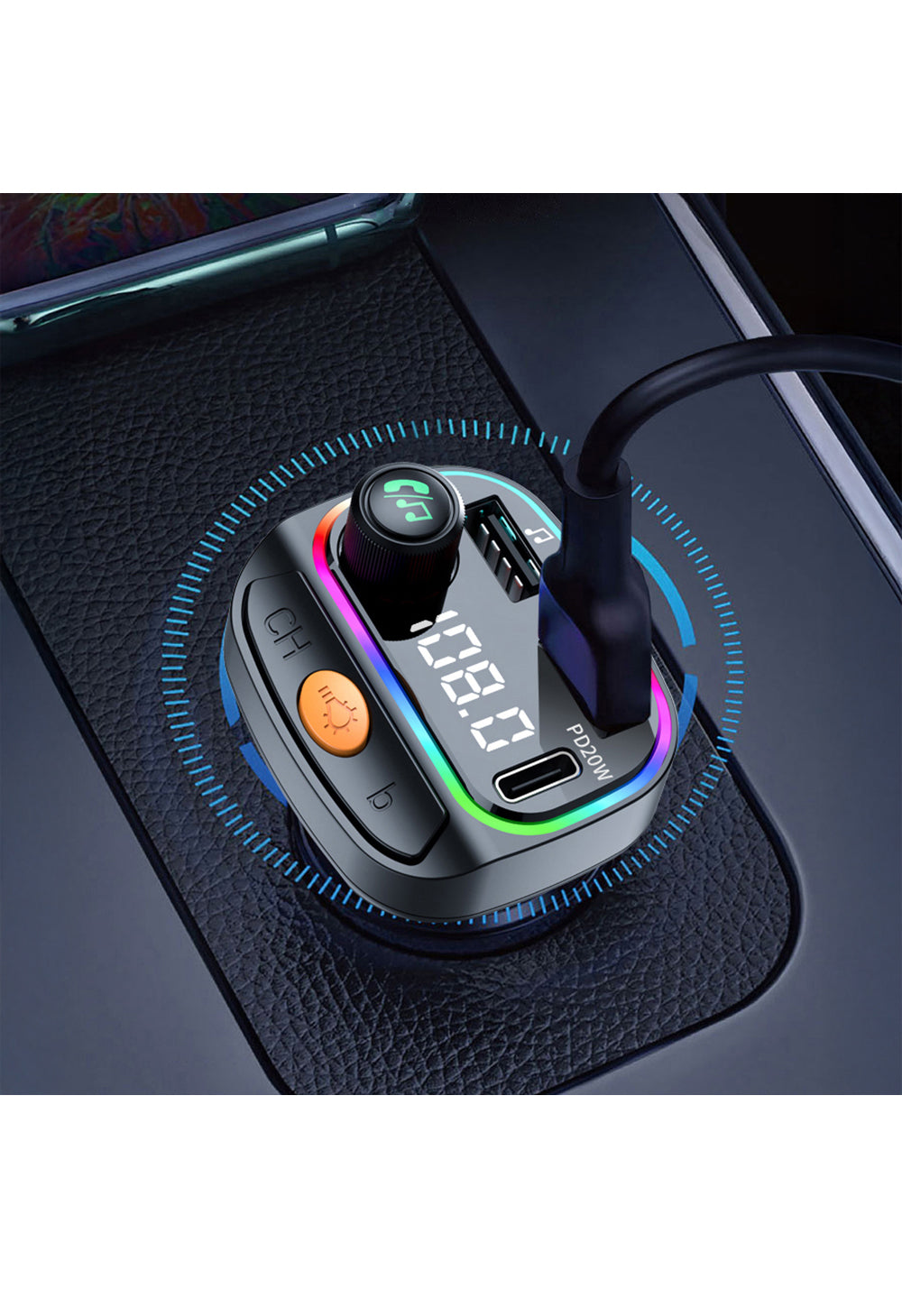 Wiwu Wi-QC031 RGB Bluetooth Transmitter MP3 Type-C ve USB-A Araç Şarjı