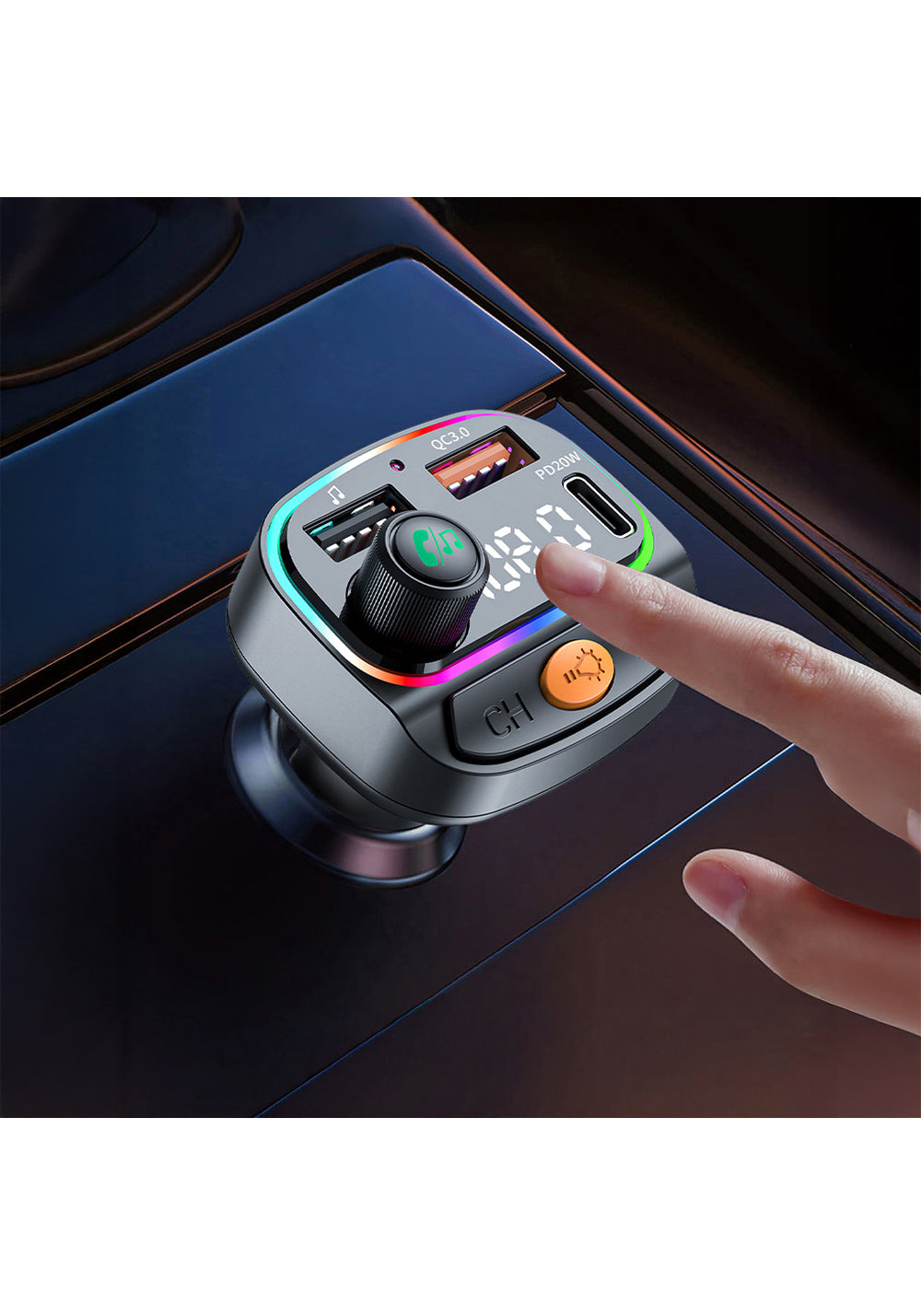 Wiwu Wi-QC031 RGB Bluetooth Transmitter MP3 Type-C ve USB-A Araç Şarjı