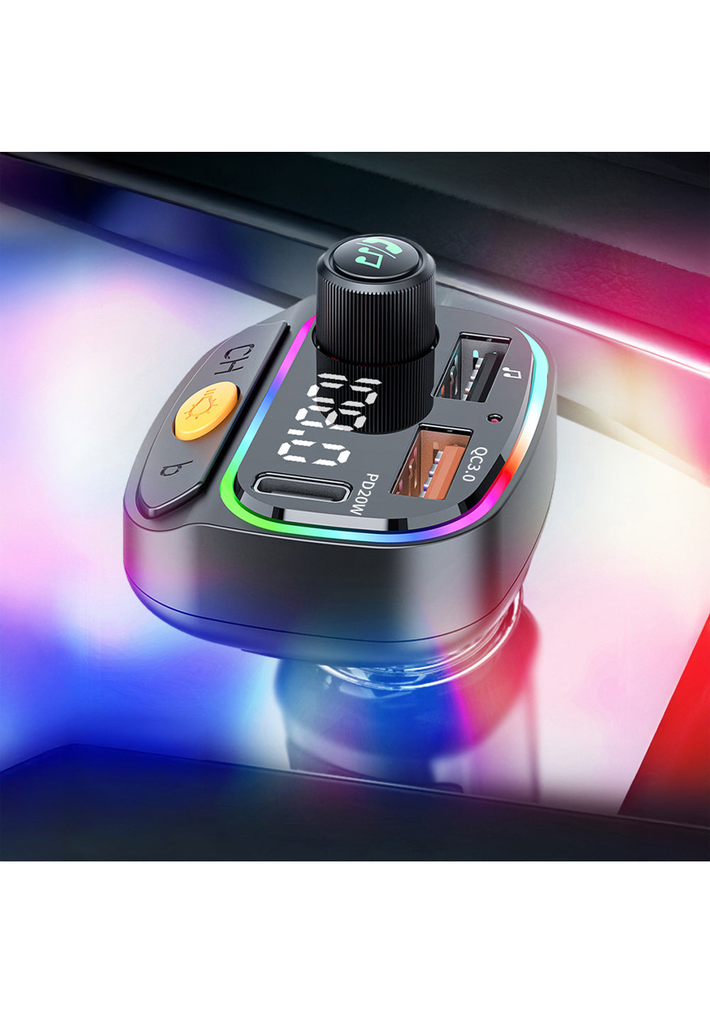 Wiwu Wi-QC031 RGB Bluetooth Transmitter MP3 Type-C ve USB-A Araç Şarjı
