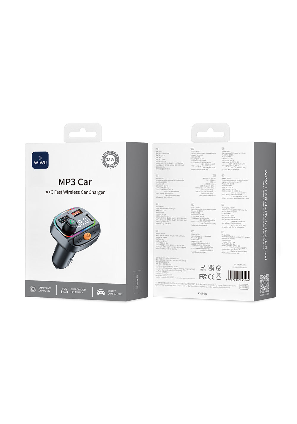 Wiwu Wi-QC031 RGB Bluetooth Transmitter MP3 Type-C ve USB-A Araç Şarjı