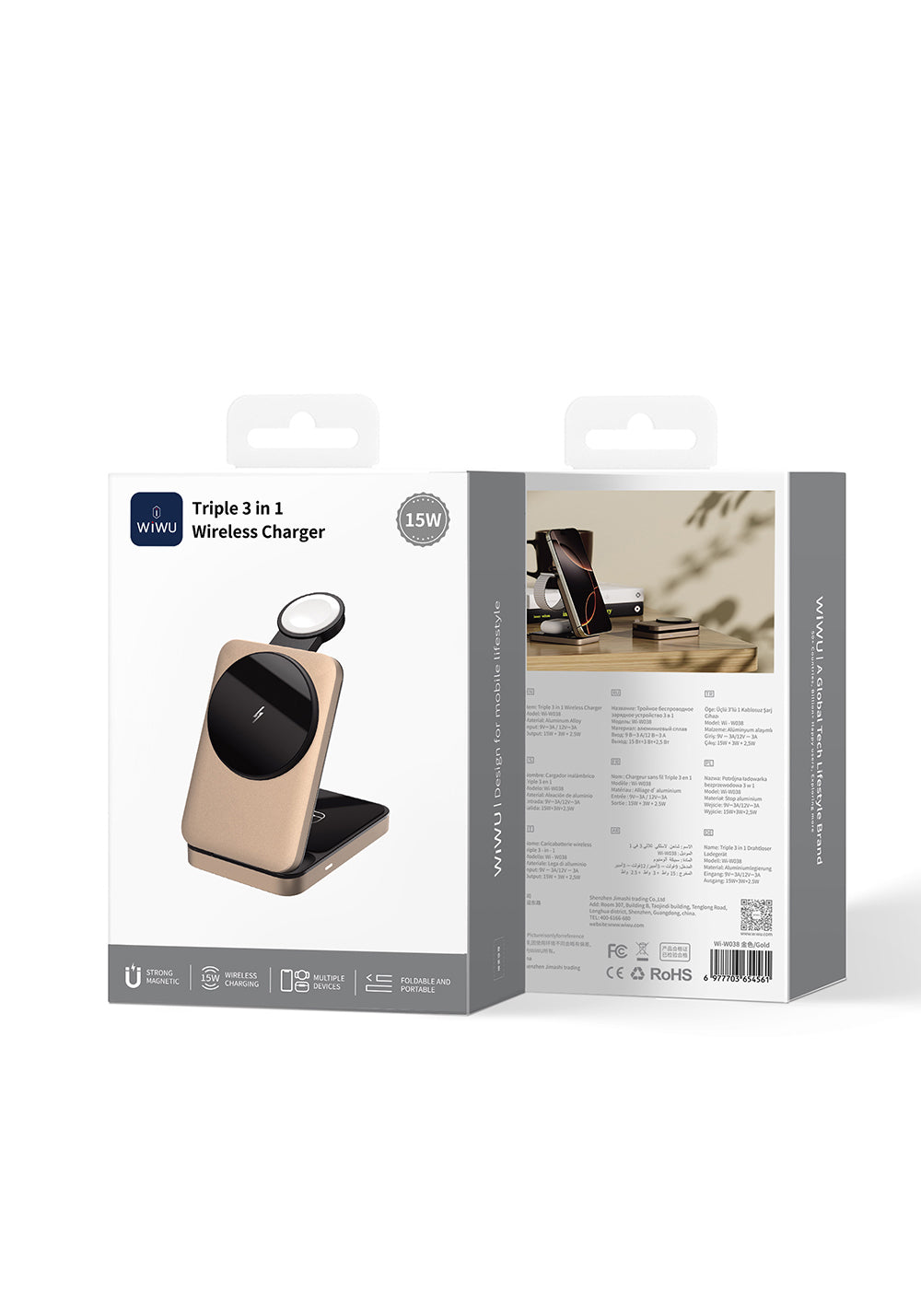 Wiwu Wi-W038 3in1 Katlanabilir Kablosuz Şarj Standı 15W