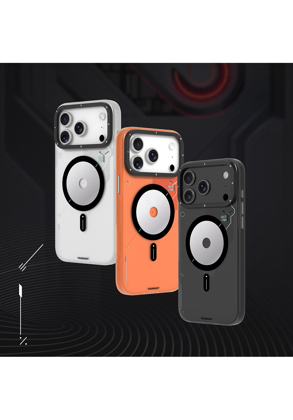 Apple iPhone 17 Pro Kılıf Manyetik Şarj Uyumlu Disk Desenli Youngkit Disc Battle Kapak