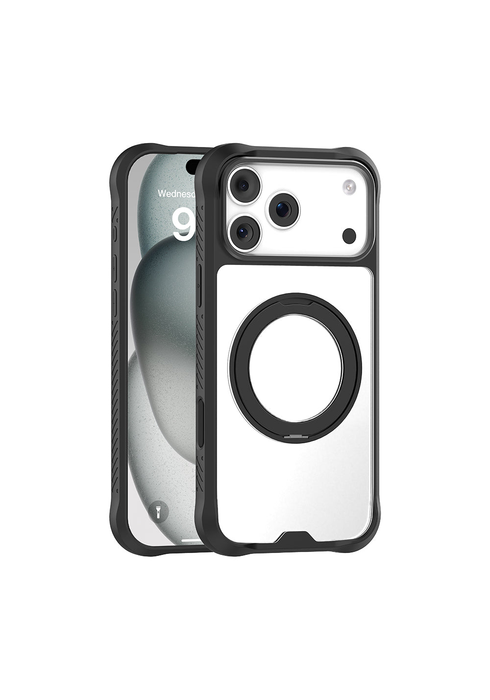 Apple iPhone 17 Pro Kılıf Manyetik Şarj Uyumlu Parmak Ring Standlı Airbag Tasarımlı Mutural Obsidian Serisi Kapak