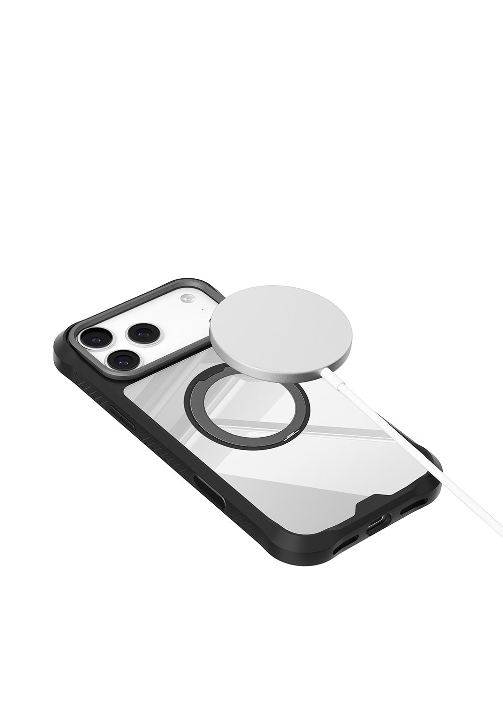 Apple iPhone 17 Pro Max Kılıf Manyetik Şarj Uyumlu Parmak Ring Standlı Airbag Tasarımlı Mutural Obsidian Serisi Kapak