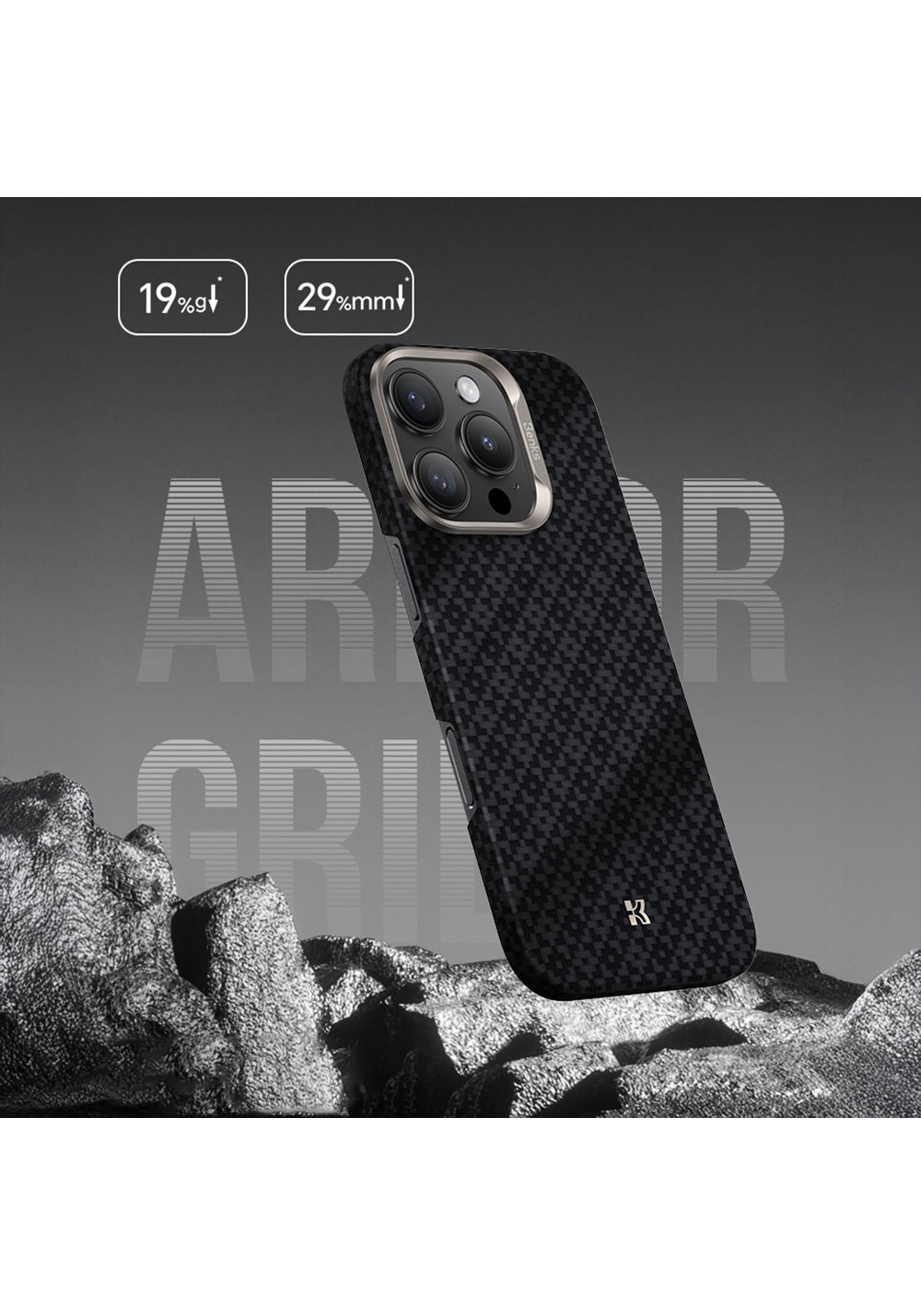 Apple iPhone 16 Pro Max Kılıf M-Safe Şarj Özellikli Benks ArmorAir ArmorGrid Serisi Kevlar Karbon Kapak
