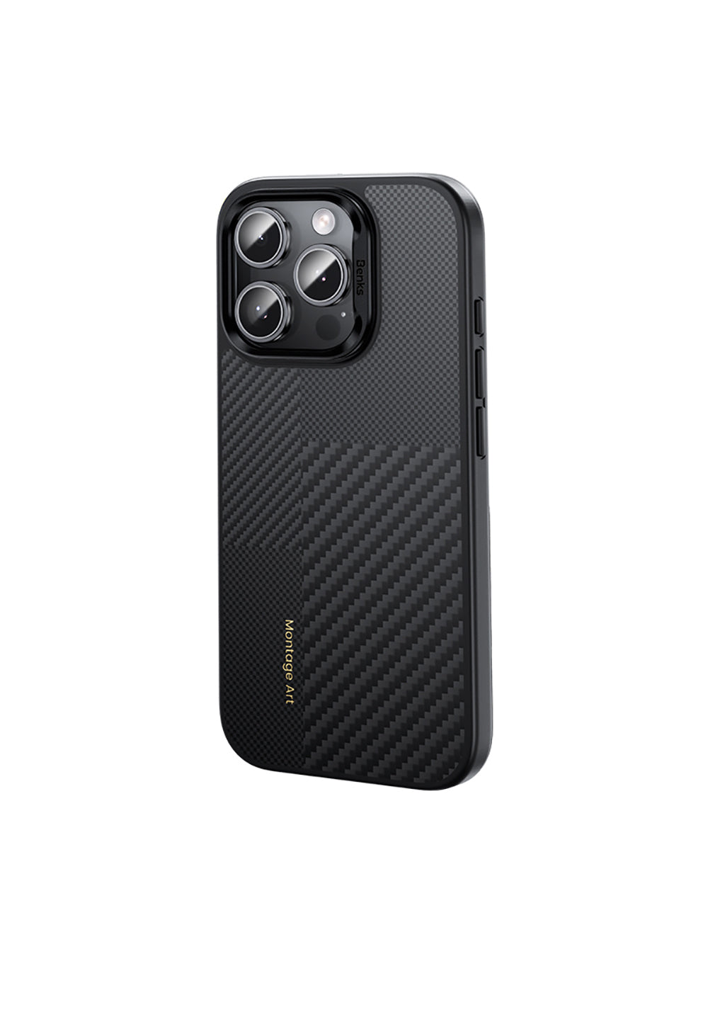 Apple iPhone 16 Pro Max Kılıf Karbon Fiber Manyetik Şarj Uyumlu Kamera Kontrol Butonlu Benks Hybrid ArmorPro Montage Kevlar Kapak
