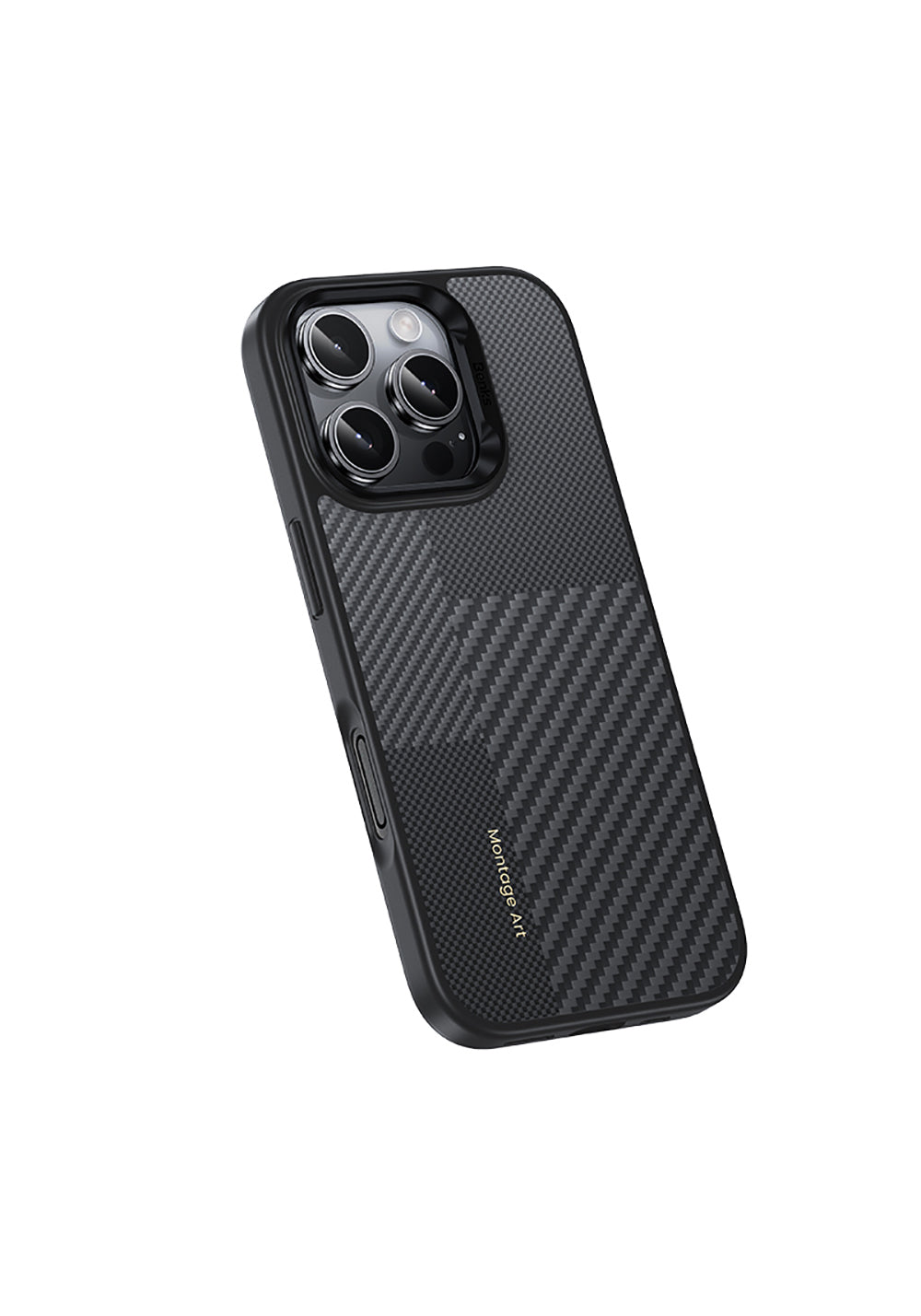Apple iPhone 16 Pro Max Kılıf Karbon Fiber Manyetik Şarj Uyumlu Kamera Kontrol Butonlu Benks Hybrid ArmorPro Montage Kevlar Kapak