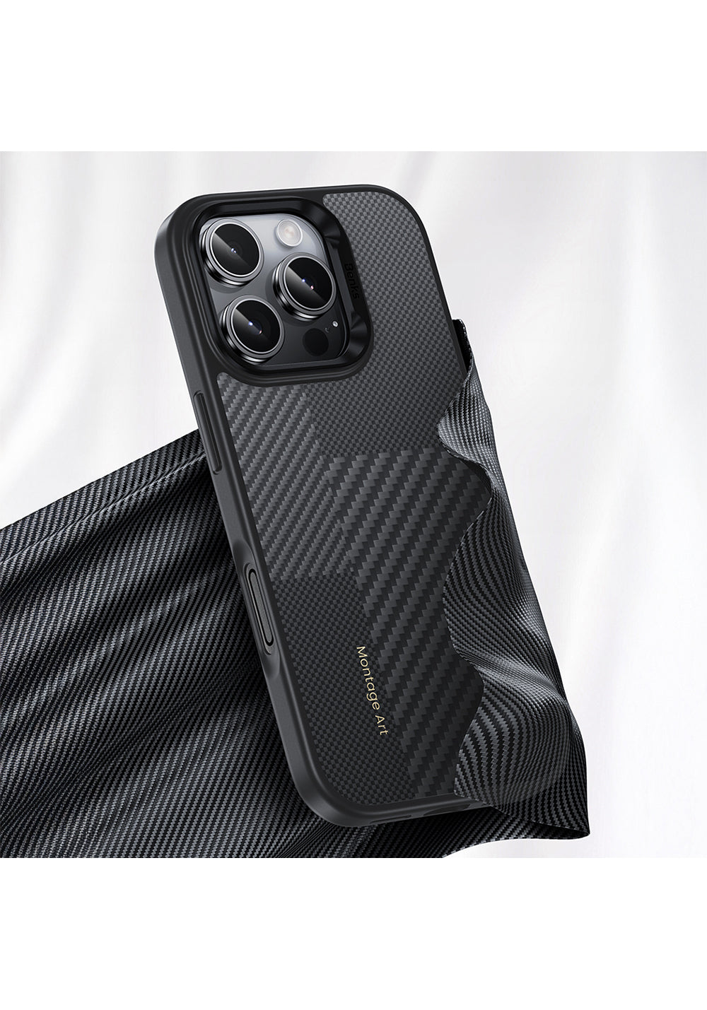Apple iPhone 16 Pro Max Kılıf Karbon Fiber Manyetik Şarj Uyumlu Kamera Kontrol Butonlu Benks Hybrid ArmorPro Montage Kevlar Kapak