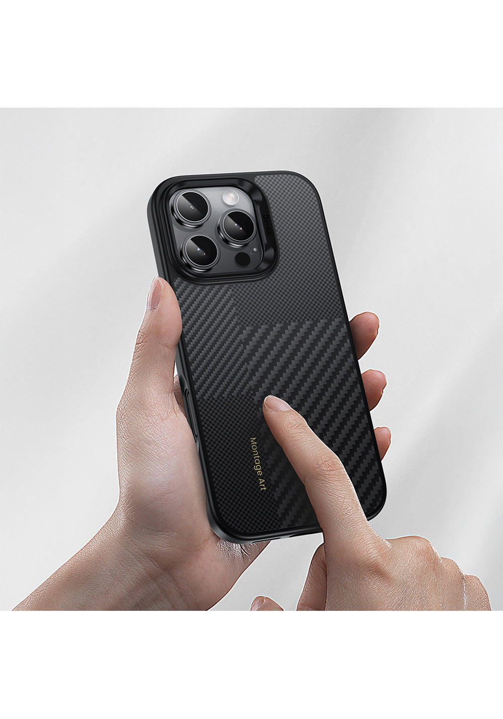 Apple iPhone 16 Pro Max Kılıf Karbon Fiber Manyetik Şarj Uyumlu Kamera Kontrol Butonlu Benks Hybrid ArmorPro Montage Kevlar Kapak