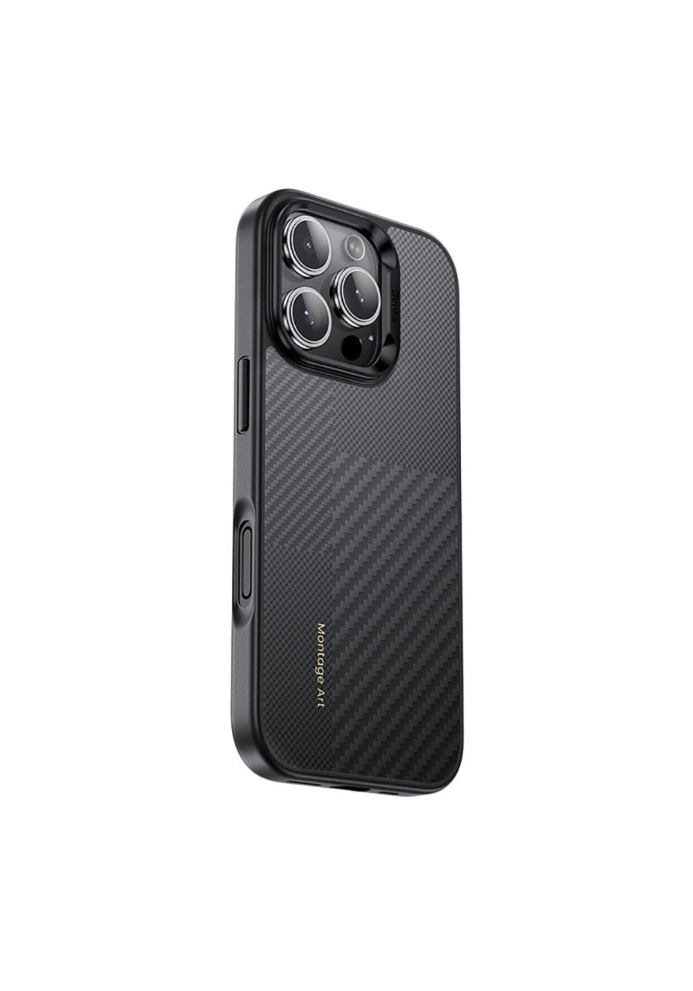 Apple iPhone 16 Pro Max Kılıf Karbon Fiber Manyetik Şarj Uyumlu Kamera Kontrol Butonlu Benks Hybrid ArmorPro Montage Kevlar Kapak
