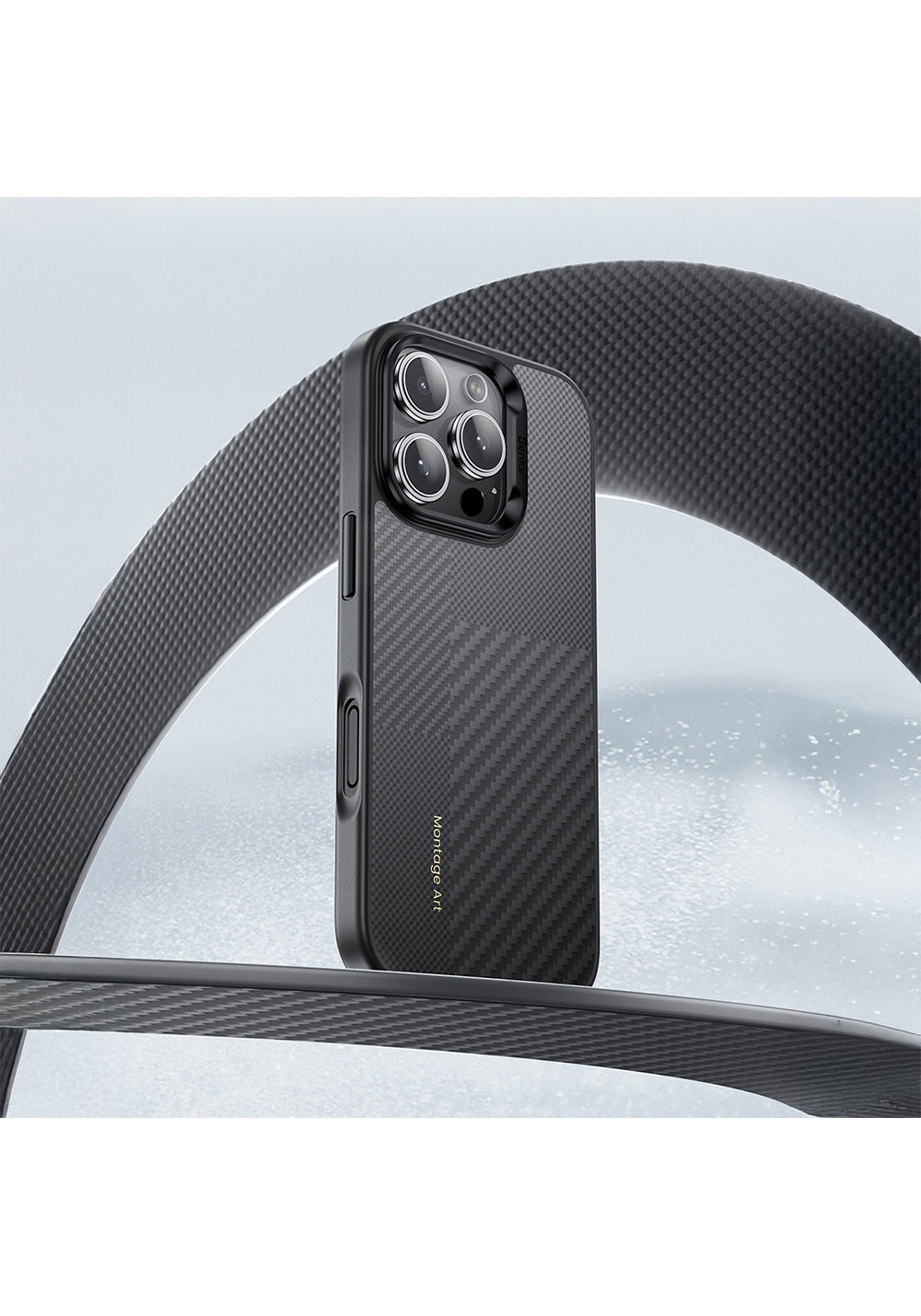 Apple iPhone 16 Pro Max Kılıf Karbon Fiber Manyetik Şarj Uyumlu Kamera Kontrol Butonlu Benks Hybrid ArmorPro Montage Kevlar Kapak