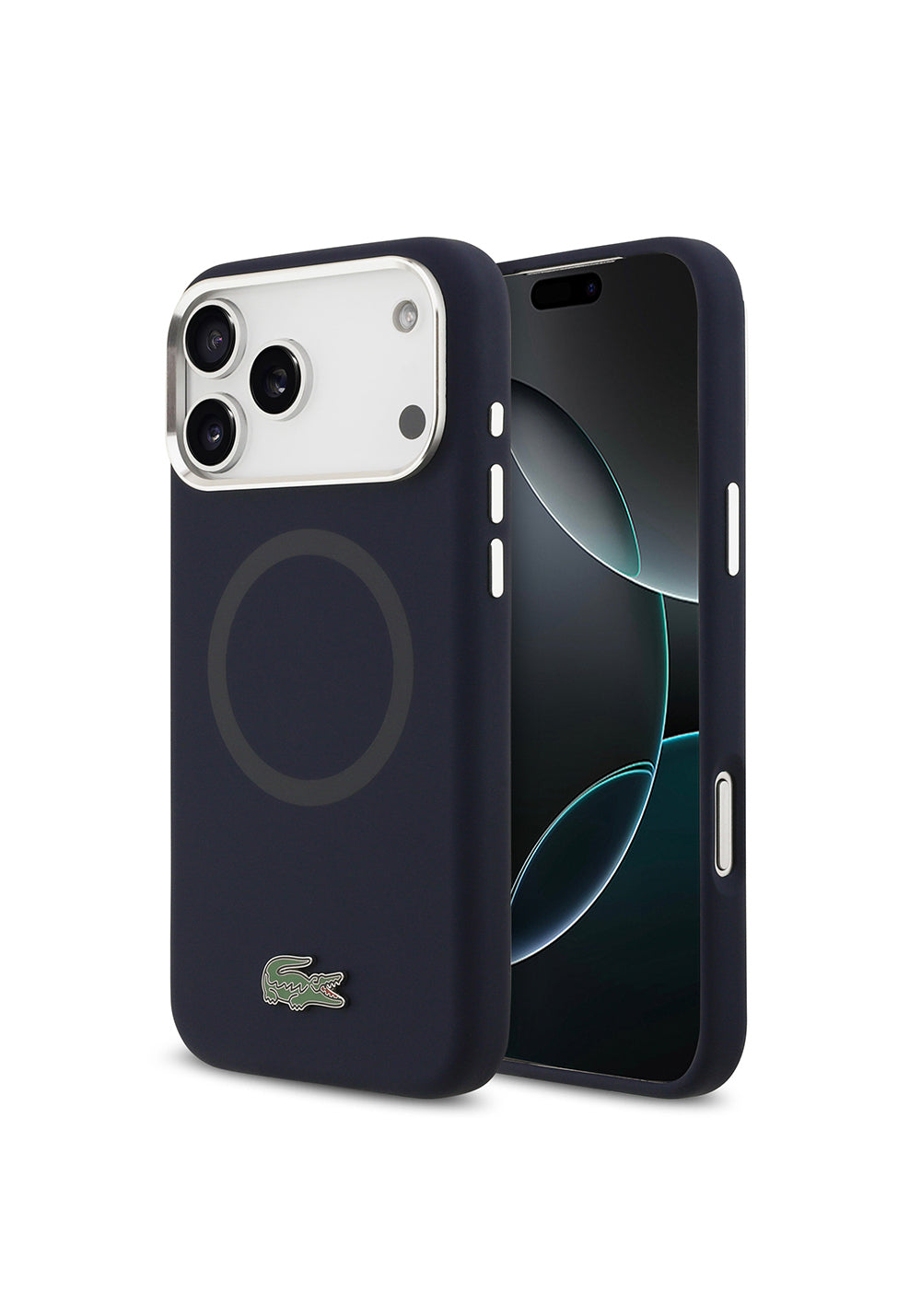 Apple iPhone 17 Pro Max Kılıf Lacoste Orijinal Lisanslı Manyetik Şarj Uyumlu İkonik Logolu Metal Kamera Çerçeveli Silikon Kapak