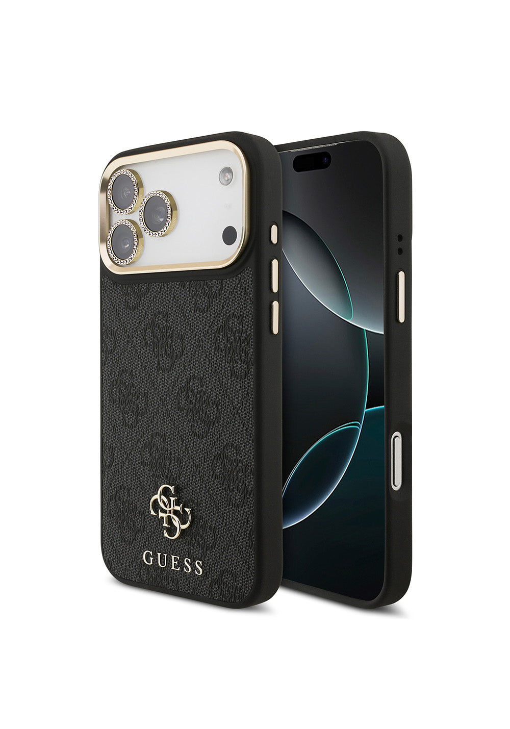 Apple iPhone 17 Pro Max Guess Orijinal Lisanslı 4G ve Yazı Logolu Kılıf + Ekran Koruyucu + Lens Koruyucu 3in1 Aksesuar Seti