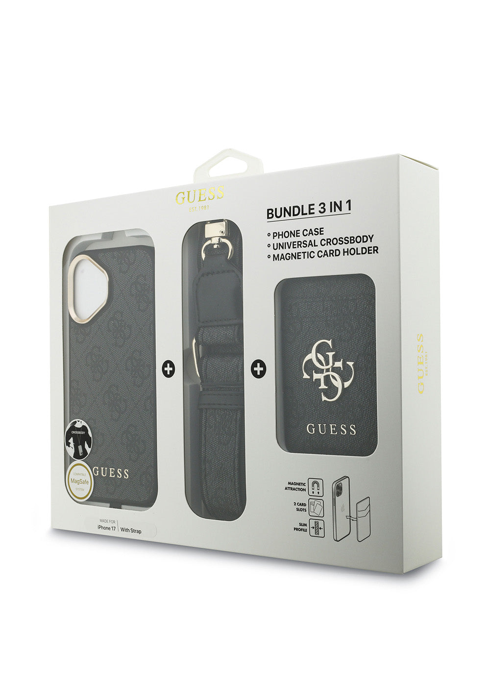 Apple iPhone 17 Kılıf Guess Orijinal Lisanslı Manyetik Şarj Uyumlu Askılı ve 4G Logo Kartlıklı Kapak