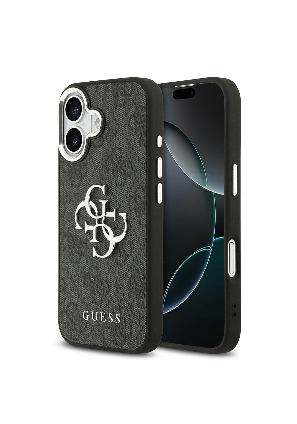 Apple iPhone 17 Kılıf Guess Orijinal Lisanslı Gümüş Metal Kamera Çerçeveli 4G Desenli Metal Büyük 4G ve Yazı Logolu Kapak