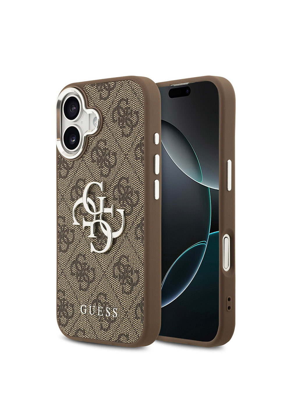 Apple iPhone 17 Kılıf Guess Orijinal Lisanslı Gümüş Metal Kamera Çerçeveli 4G Desenli Metal Büyük 4G ve Yazı Logolu Kapak