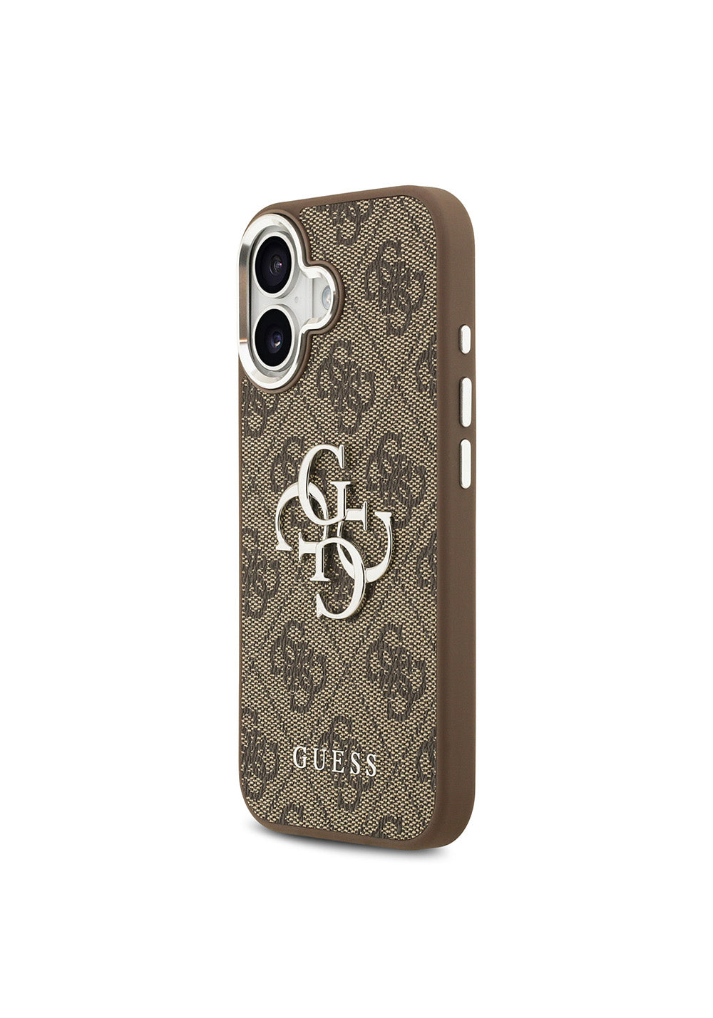 Apple iPhone 17 Kılıf Guess Orijinal Lisanslı Gümüş Metal Kamera Çerçeveli 4G Desenli Metal Büyük 4G ve Yazı Logolu Kapak