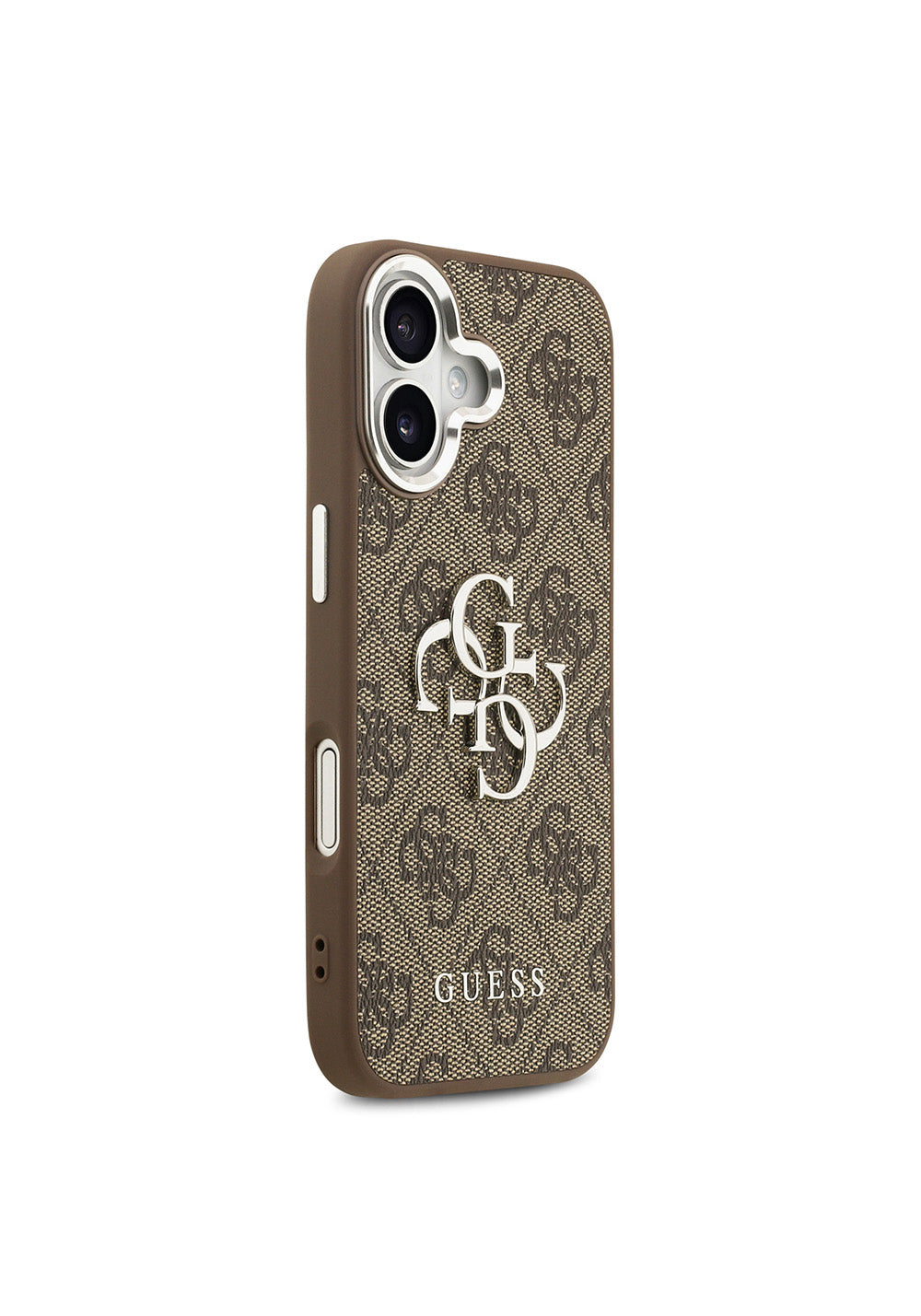Apple iPhone 17 Kılıf Guess Orijinal Lisanslı Gümüş Metal Kamera Çerçeveli 4G Desenli Metal Büyük 4G ve Yazı Logolu Kapak