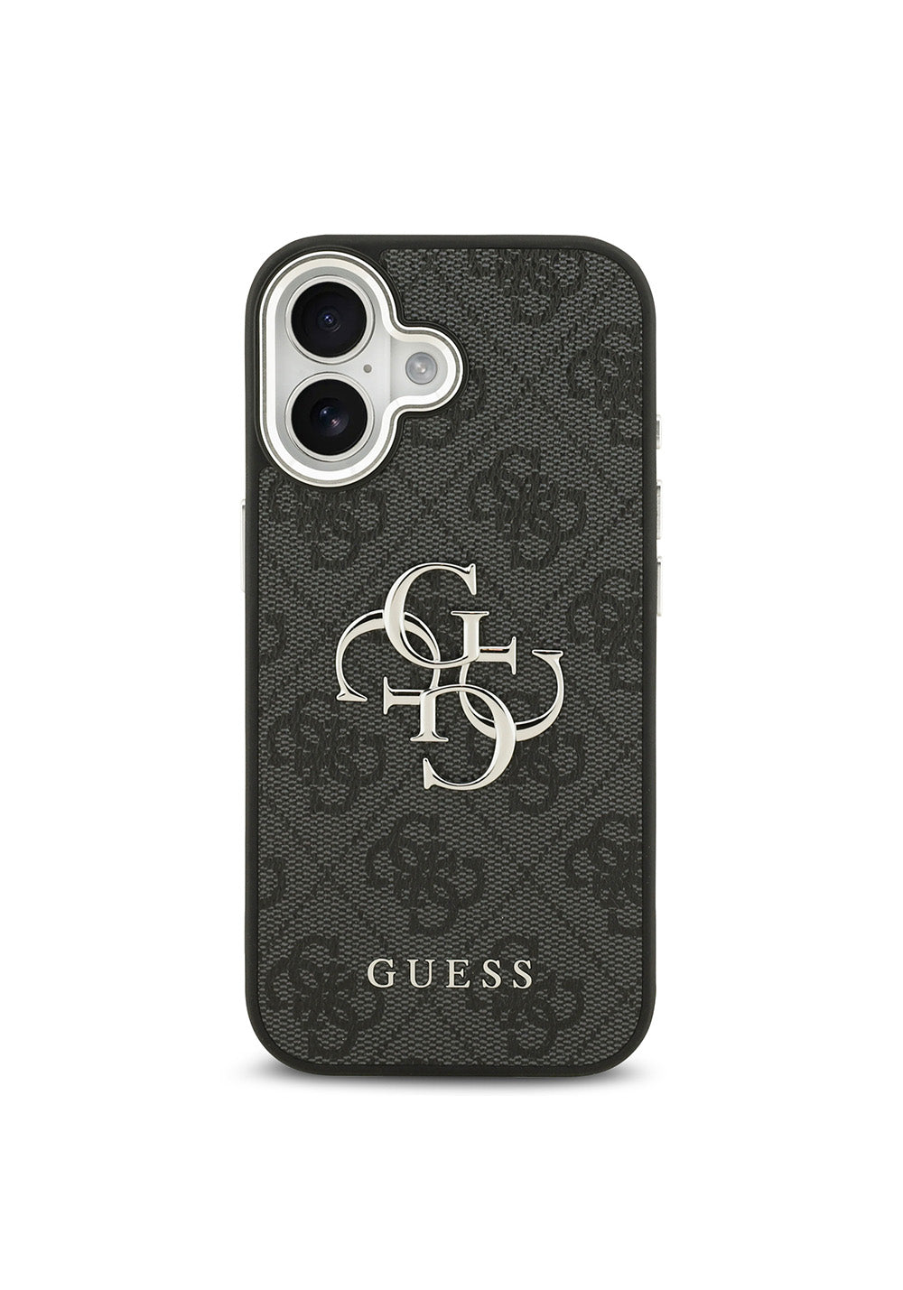 Apple iPhone 17 Kılıf Guess Orijinal Lisanslı Gümüş Metal Kamera Çerçeveli 4G Desenli Metal Büyük 4G ve Yazı Logolu Kapak