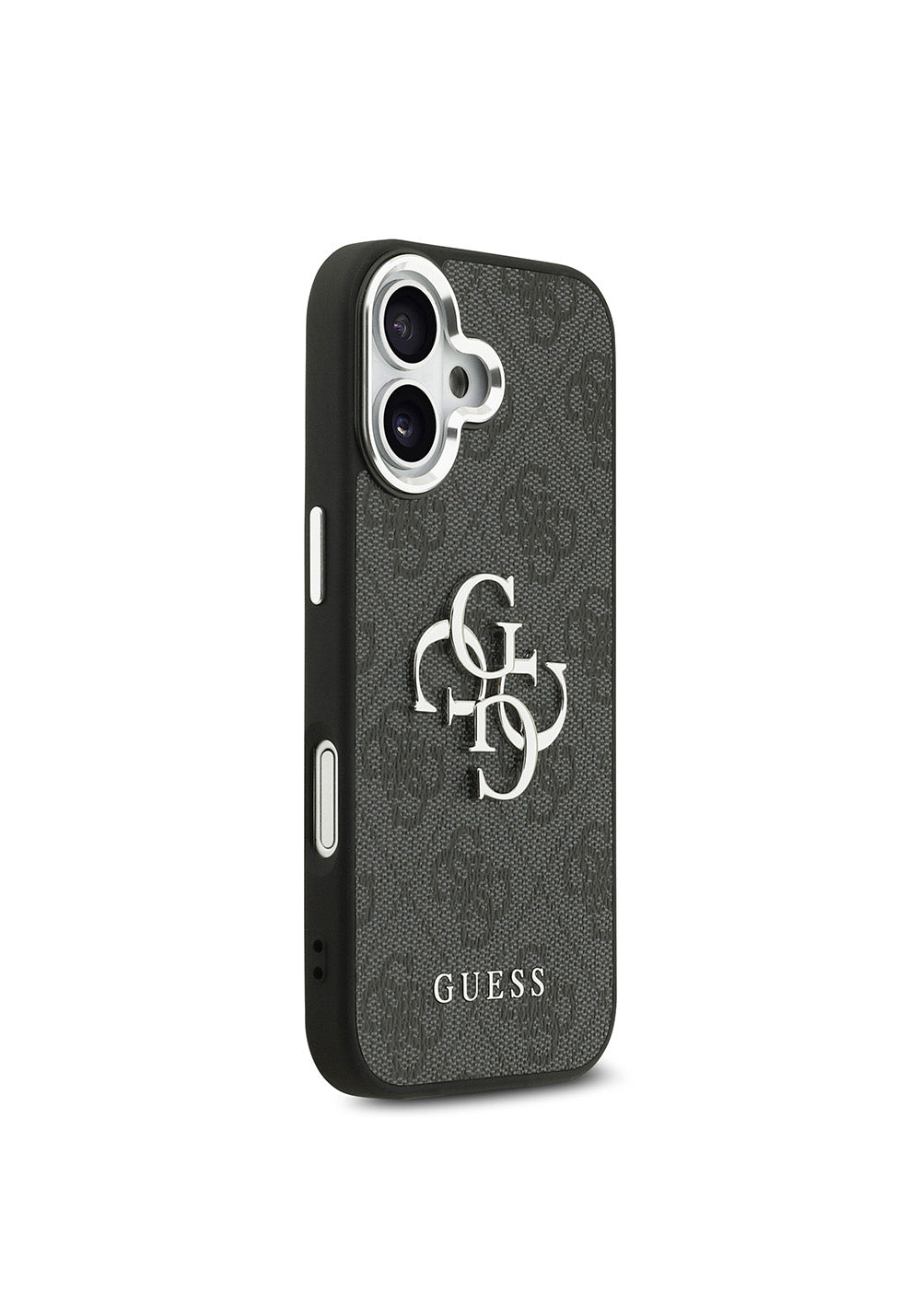 Apple iPhone 17 Kılıf Guess Orijinal Lisanslı Gümüş Metal Kamera Çerçeveli 4G Desenli Metal Büyük 4G ve Yazı Logolu Kapak