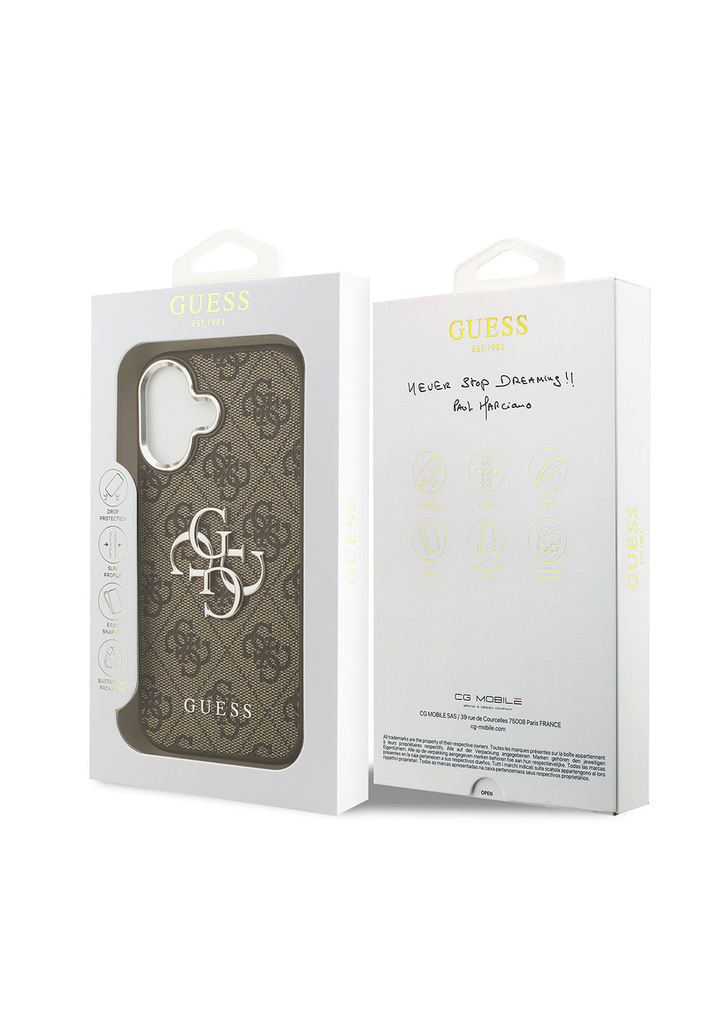 Apple iPhone 17 Kılıf Guess Orijinal Lisanslı Gümüş Metal Kamera Çerçeveli 4G Desenli Metal Büyük 4G ve Yazı Logolu Kapak