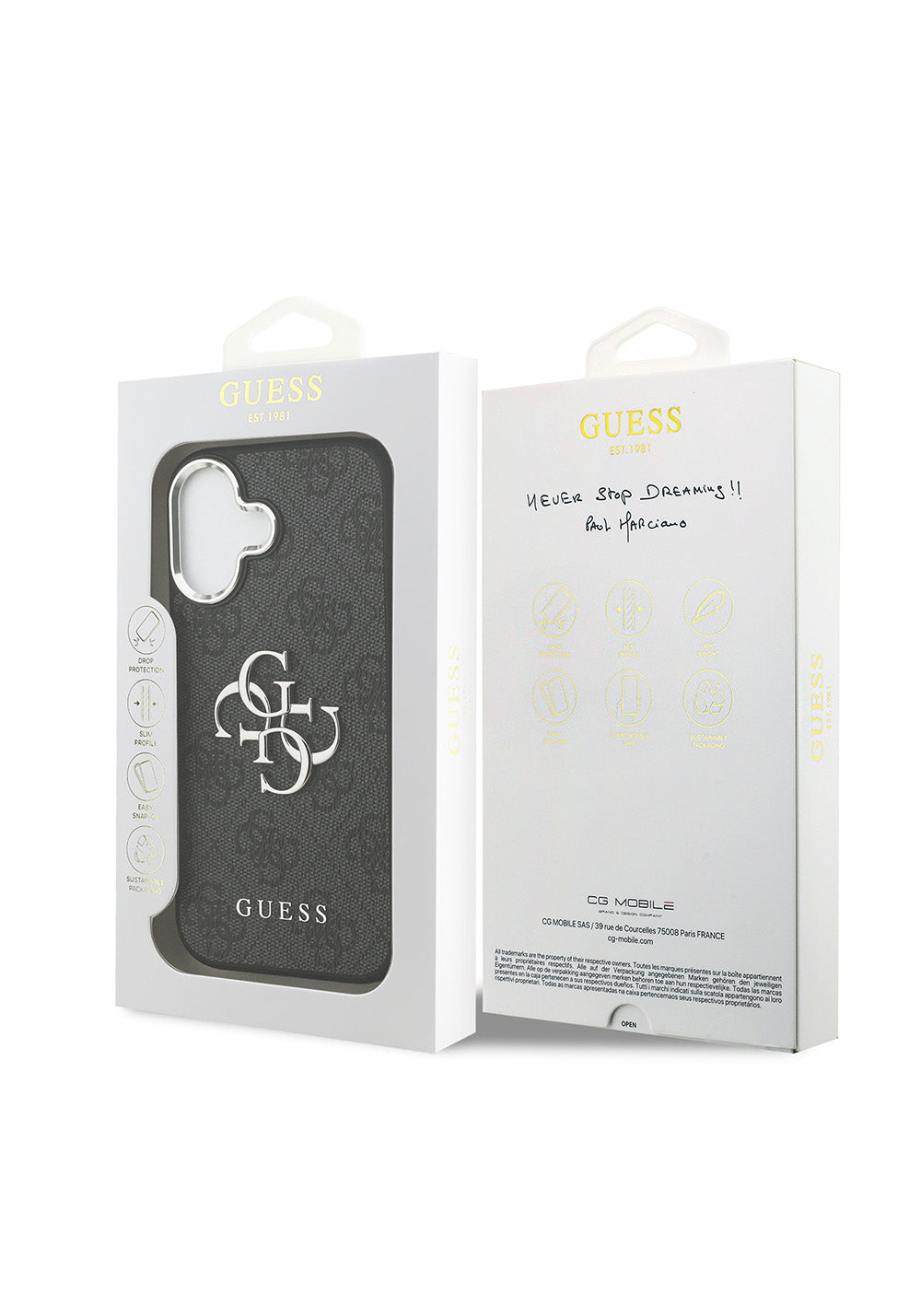 Apple iPhone 17 Kılıf Guess Orijinal Lisanslı Gümüş Metal Kamera Çerçeveli 4G Desenli Metal Büyük 4G ve Yazı Logolu Kapak