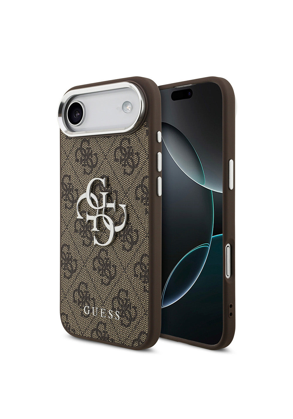 Apple iPhone 17 Air Kılıf Guess Orijinal Lisanslı Gümüş Metal Kamera Çerçeveli 4G Desenli Metal Büyük 4G ve Yazı Logolu Kapak