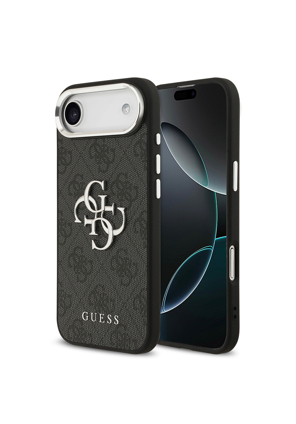 Apple iPhone 17 Air Kılıf Guess Orijinal Lisanslı Gümüş Metal Kamera Çerçeveli 4G Desenli Metal Büyük 4G ve Yazı Logolu Kapak