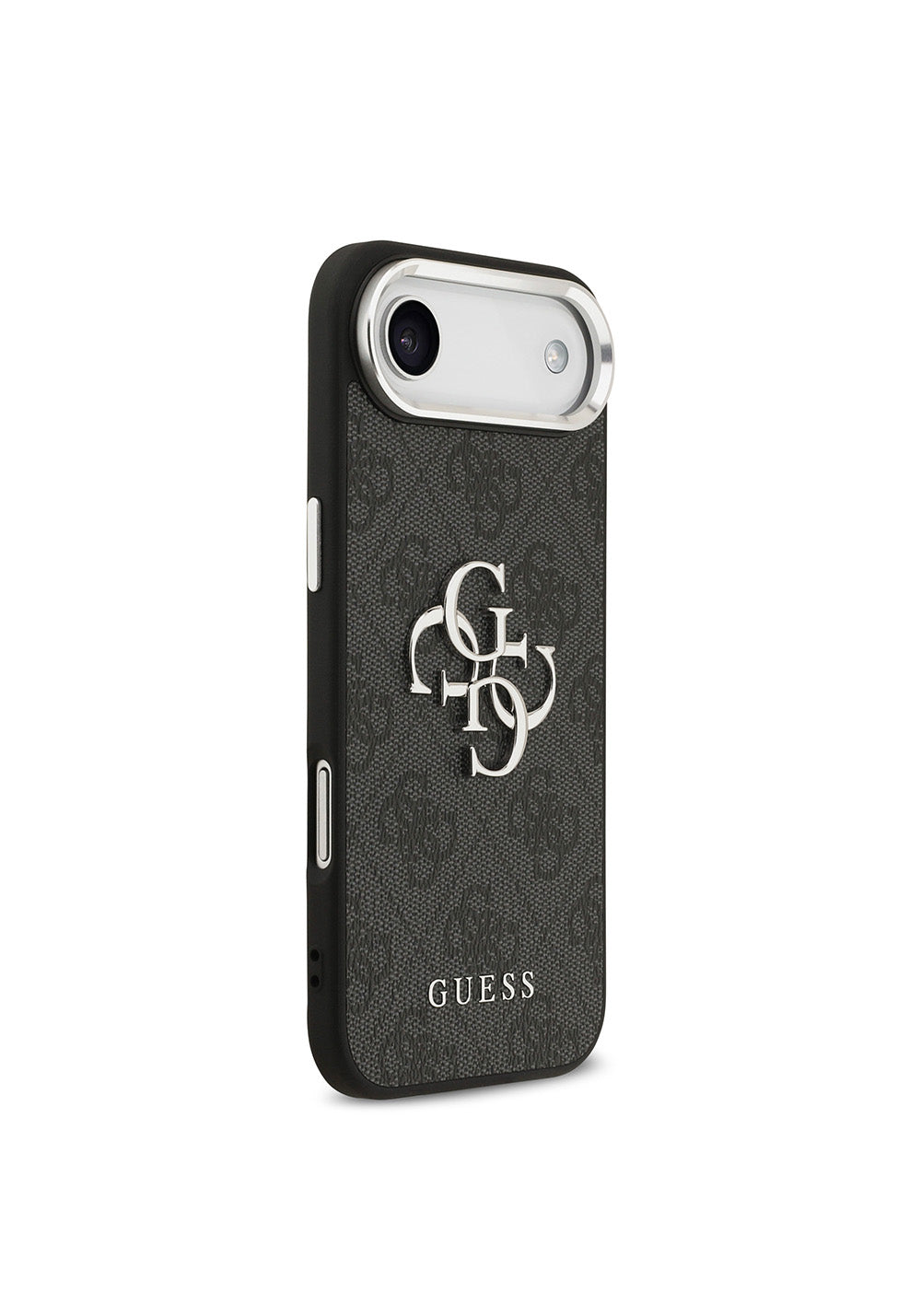 Apple iPhone 17 Air Kılıf Guess Orijinal Lisanslı Gümüş Metal Kamera Çerçeveli 4G Desenli Metal Büyük 4G ve Yazı Logolu Kapak