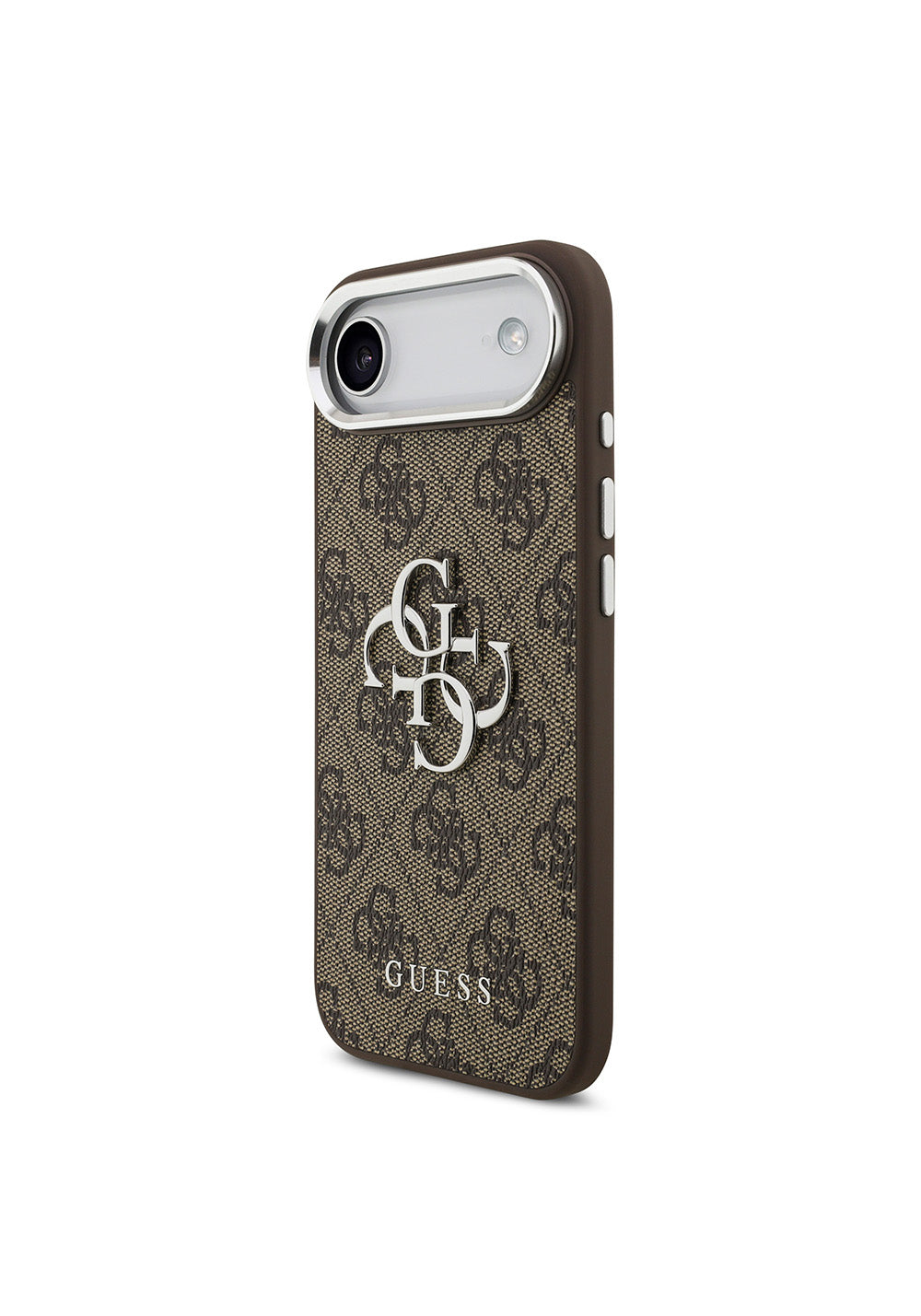 Apple iPhone 17 Air Kılıf Guess Orijinal Lisanslı Gümüş Metal Kamera Çerçeveli 4G Desenli Metal Büyük 4G ve Yazı Logolu Kapak