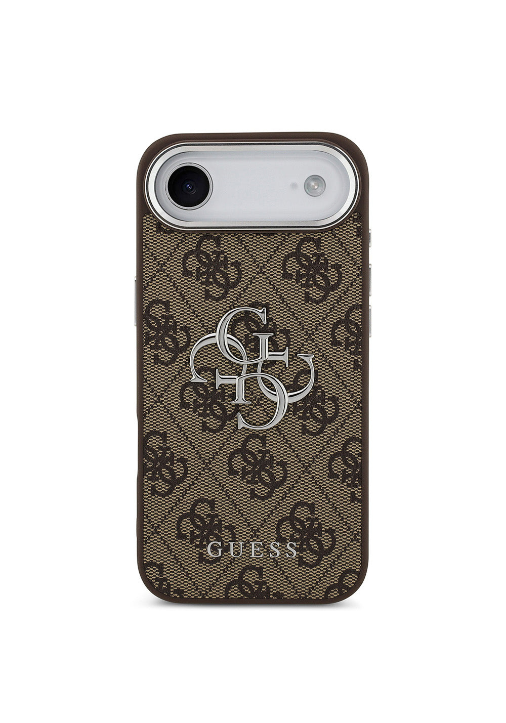 Apple iPhone 17 Air Kılıf Guess Orijinal Lisanslı Gümüş Metal Kamera Çerçeveli 4G Desenli Metal Büyük 4G ve Yazı Logolu Kapak