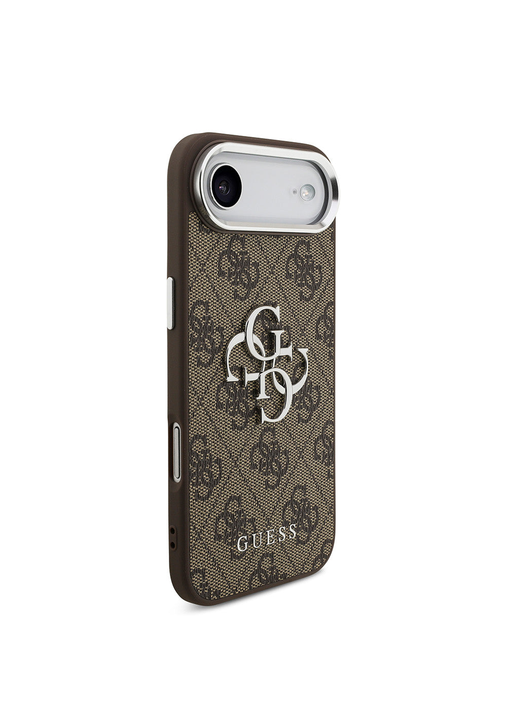 Apple iPhone 17 Air Kılıf Guess Orijinal Lisanslı Gümüş Metal Kamera Çerçeveli 4G Desenli Metal Büyük 4G ve Yazı Logolu Kapak